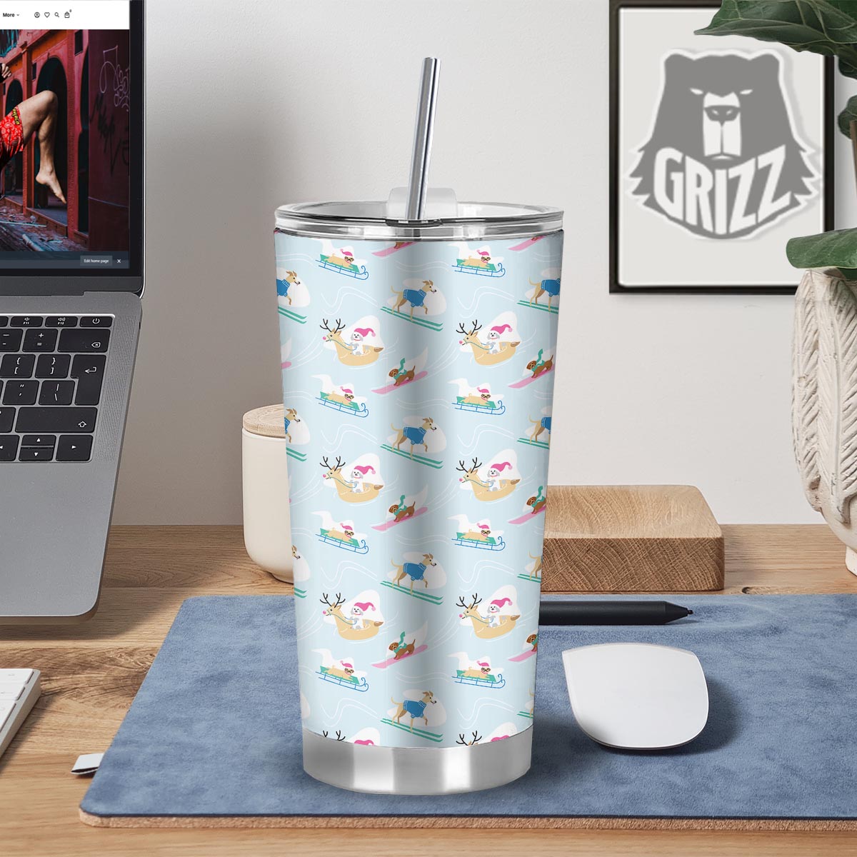 Dog Skiing Print Pattern Tumbler-grizzshop
