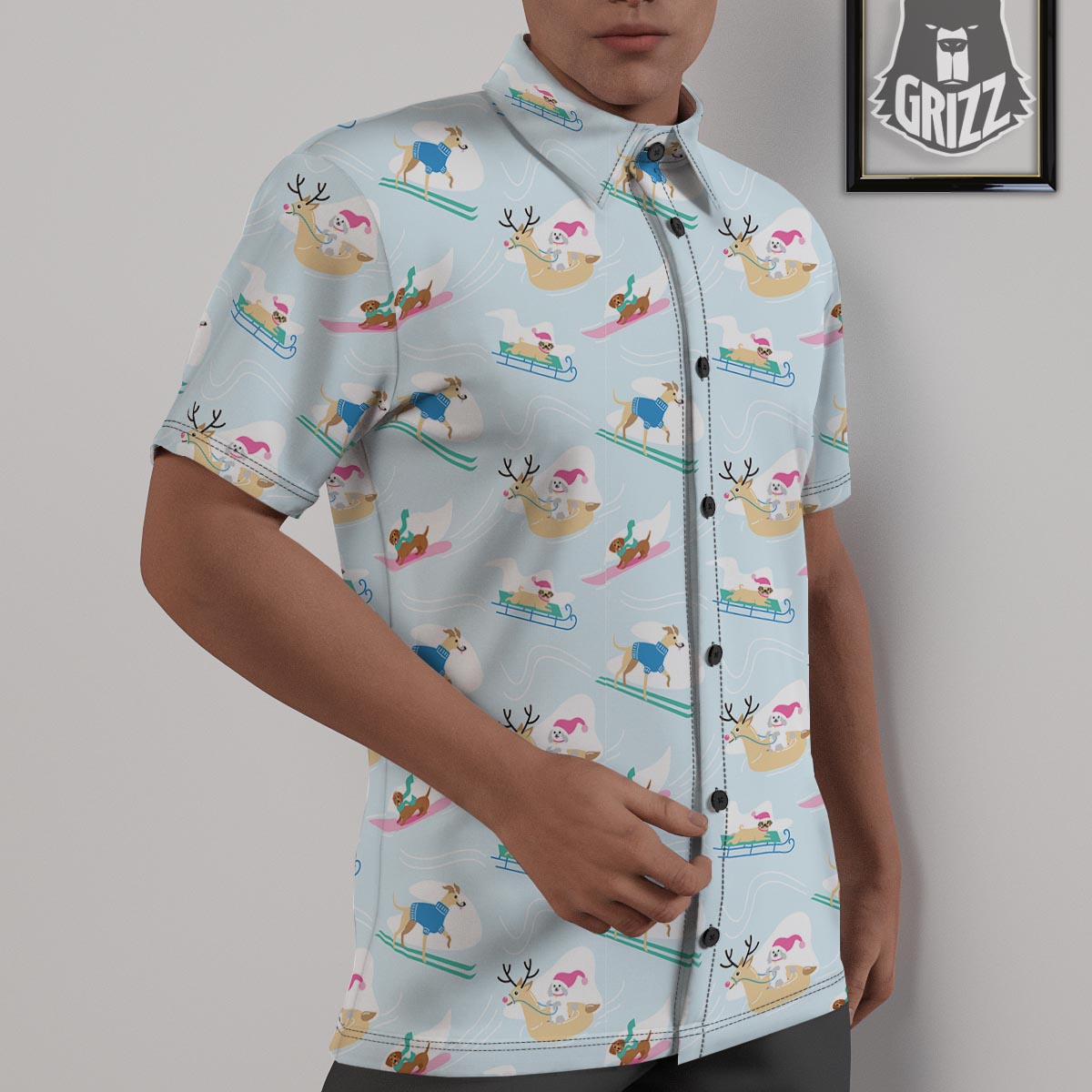 Dog Skiing Print Pattern Untucked Shirts-grizzshop