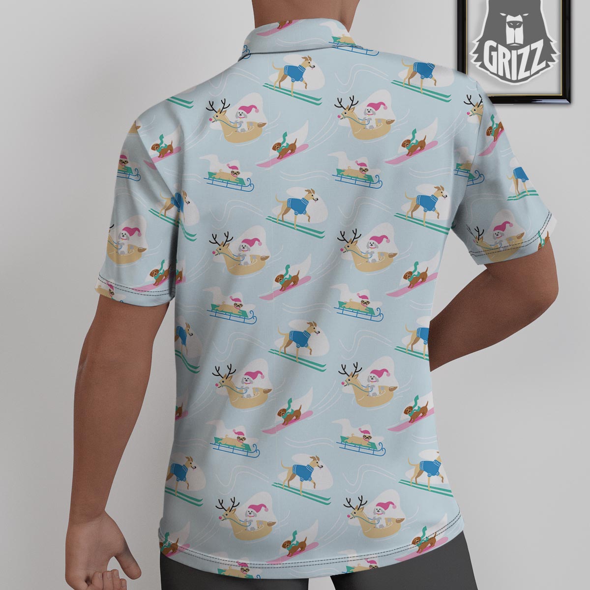 Dog Skiing Print Pattern Untucked Shirts-grizzshop
