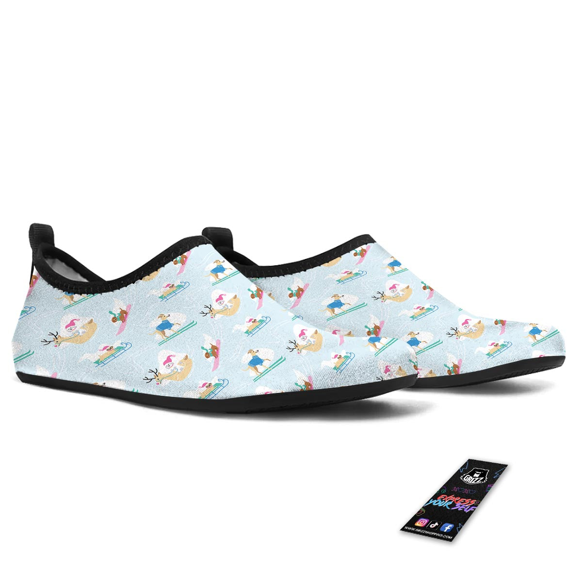 Dog Skiing Print Pattern Water Shoes-grizzshop