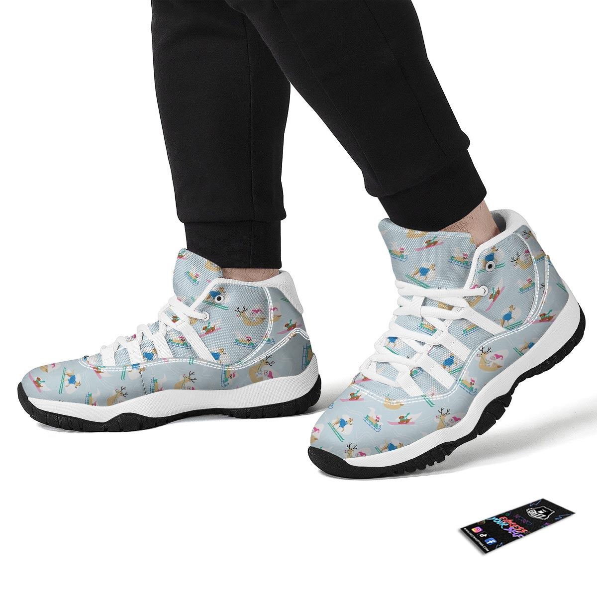 Dog Skiing Print Pattern White Bball Shoes-grizzshop