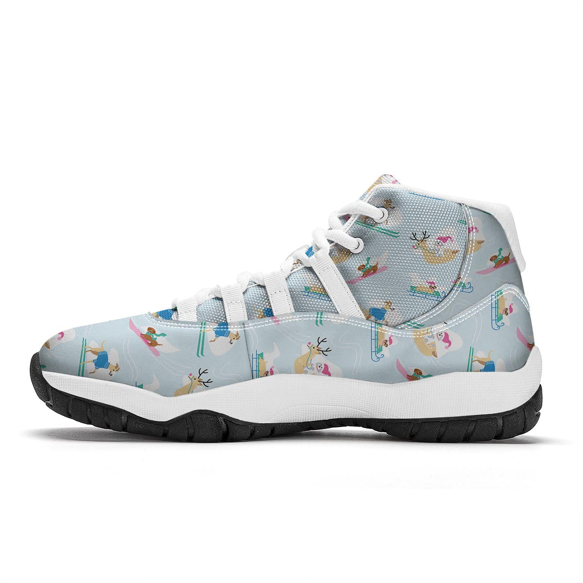 Dog Skiing Print Pattern White Bball Shoes-grizzshop