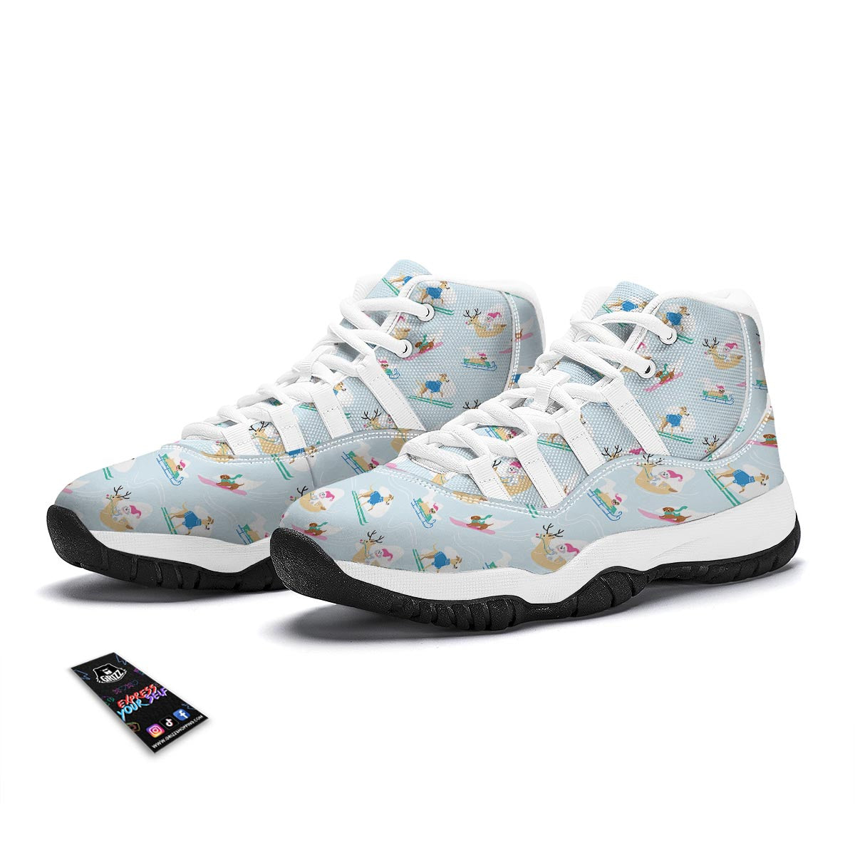 Dog Skiing Print Pattern White Bball Shoes-grizzshop