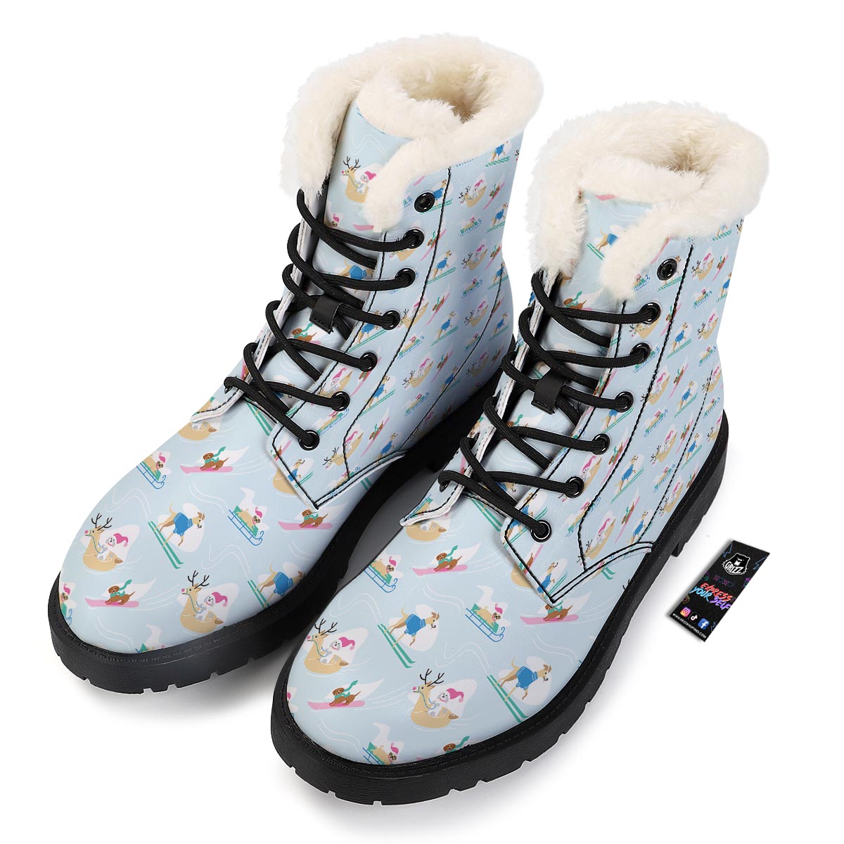 Dog Skiing Print Pattern Winter Boots-grizzshop