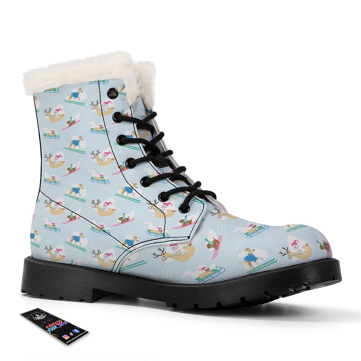 Dog Skiing Print Pattern Winter Boots-grizzshop