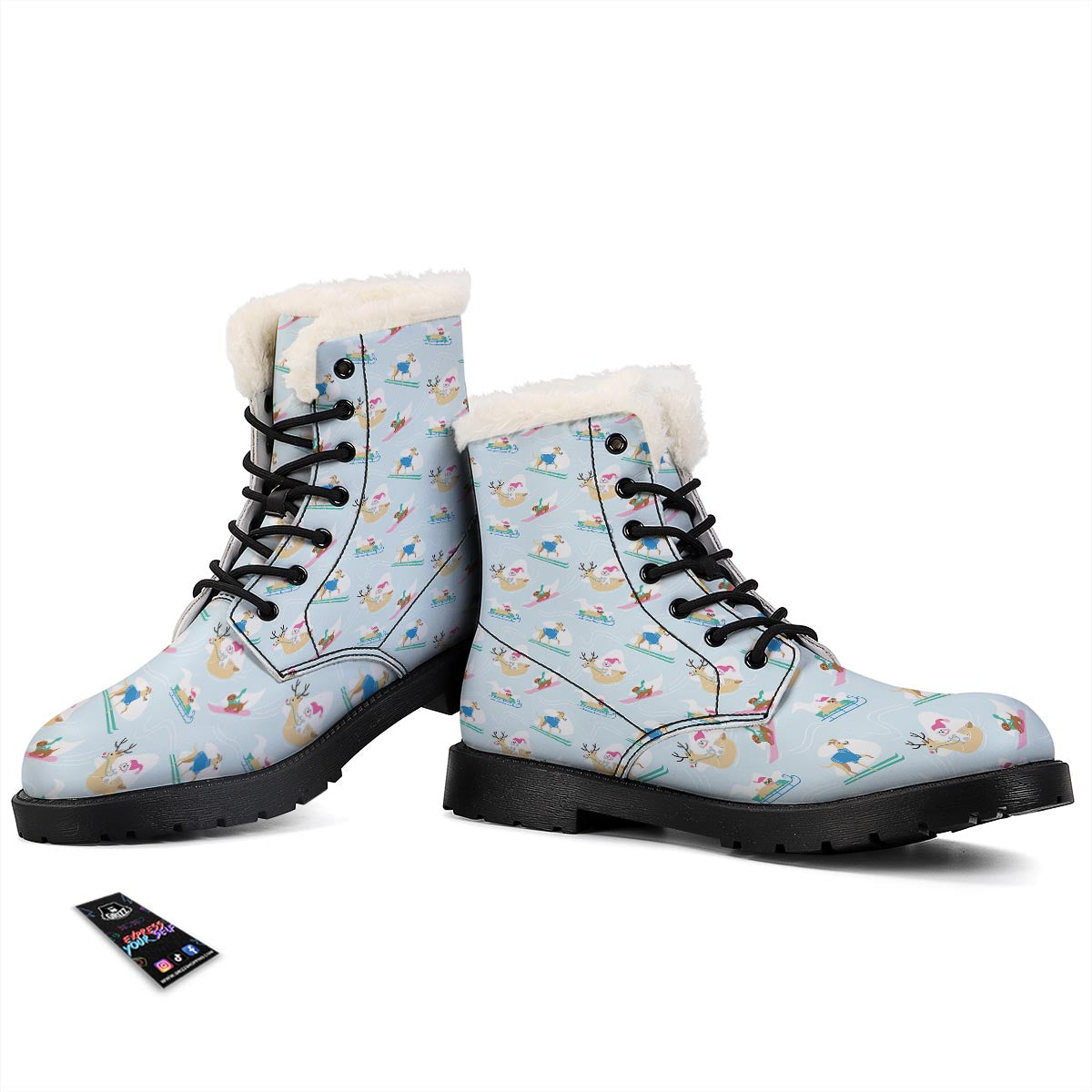Dog Skiing Print Pattern Winter Boots-grizzshop