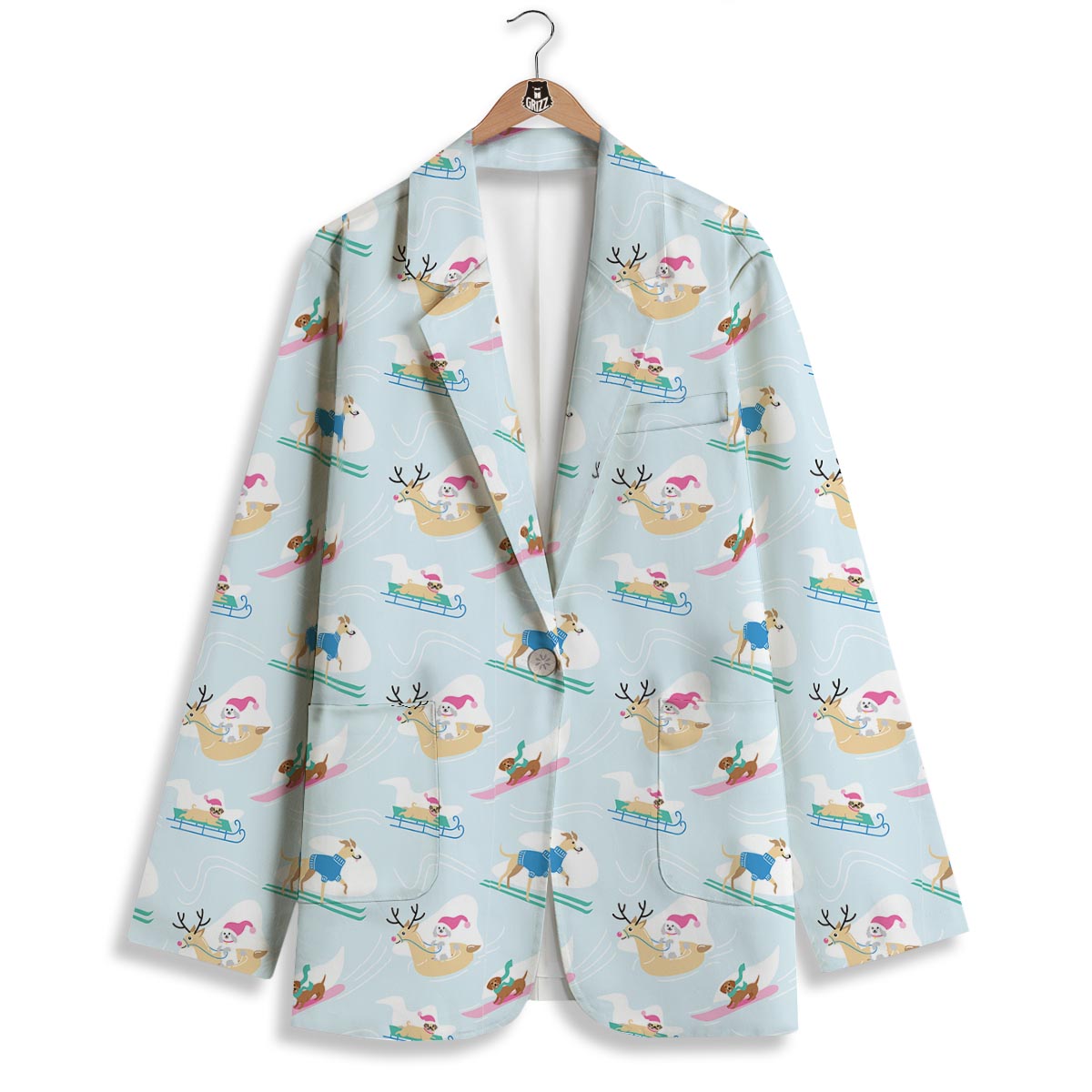 Dog Skiing Print Pattern Women's Blazer-grizzshop