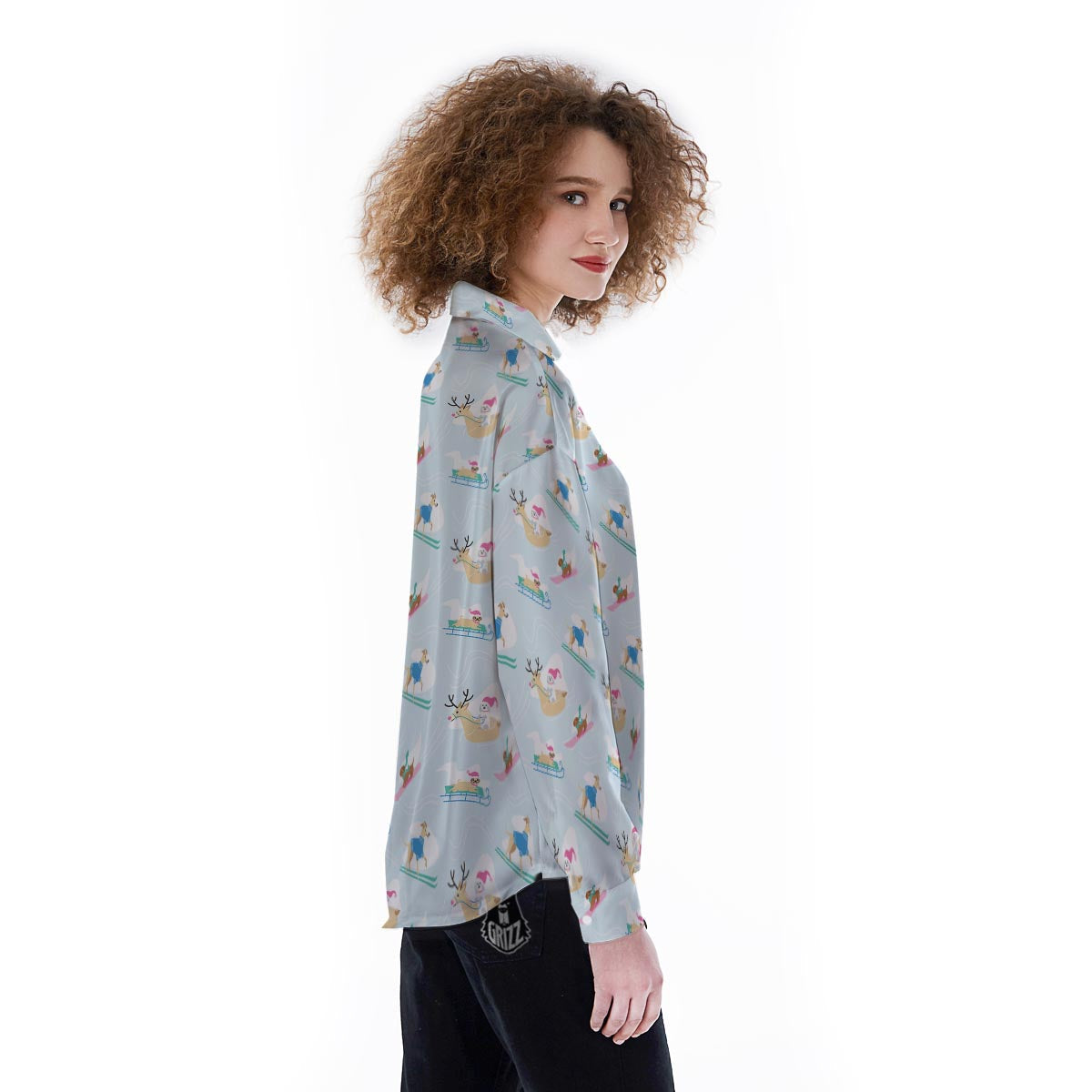 Dog Skiing Print Pattern Women's Long Sleeve Shirts-grizzshop