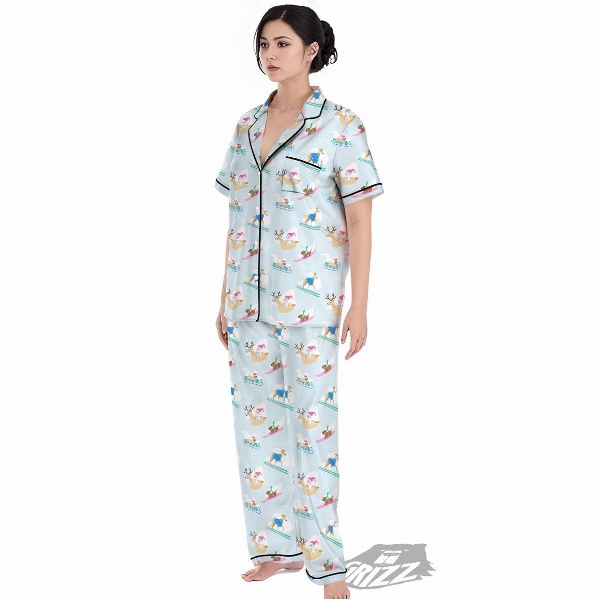 Dog Skiing Print Pattern Women's Pajamas Set-grizzshop