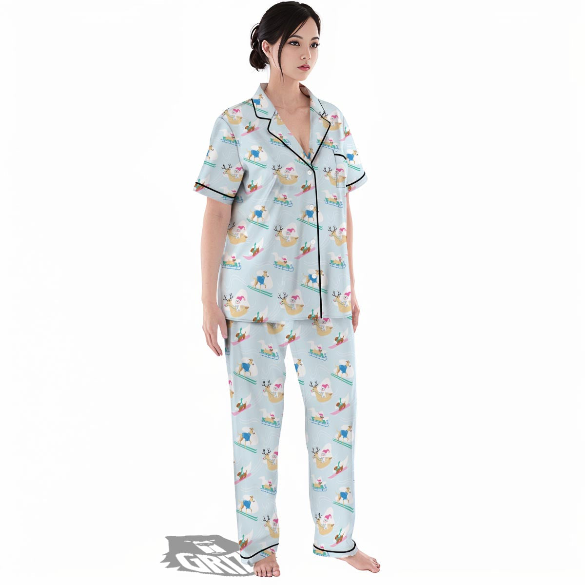 Dog Skiing Print Pattern Women's Pajamas Set-grizzshop