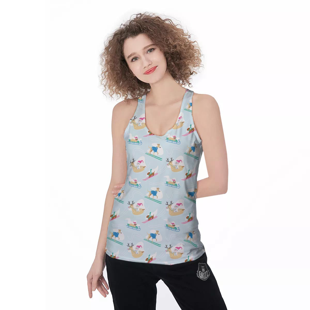 Dog Skiing Print Pattern Women's Racerback Tank Top-grizzshop