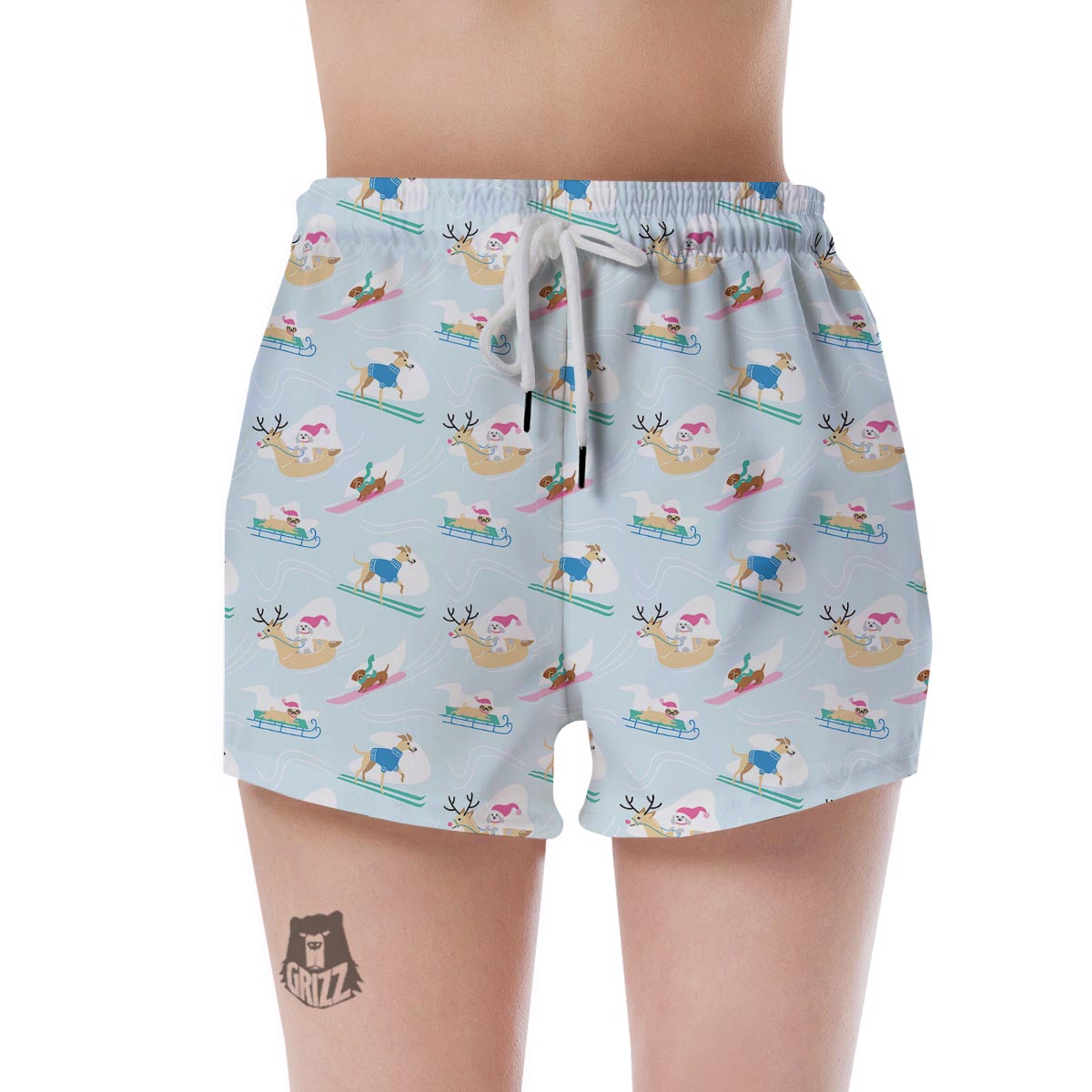 Dog Skiing Print Pattern Women's Shorts-grizzshop