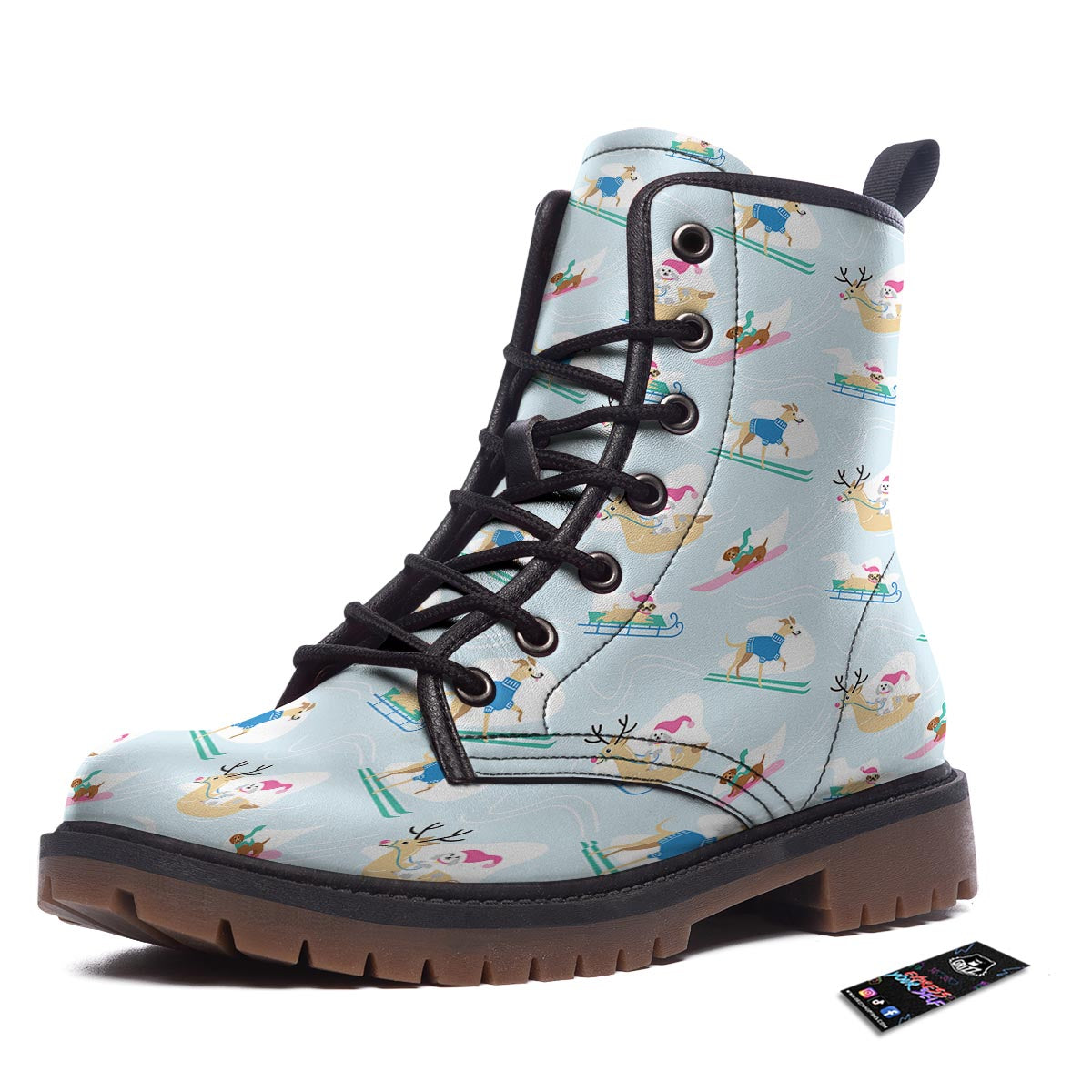 Dog Skiing Print Pattern Work Boots-grizzshop