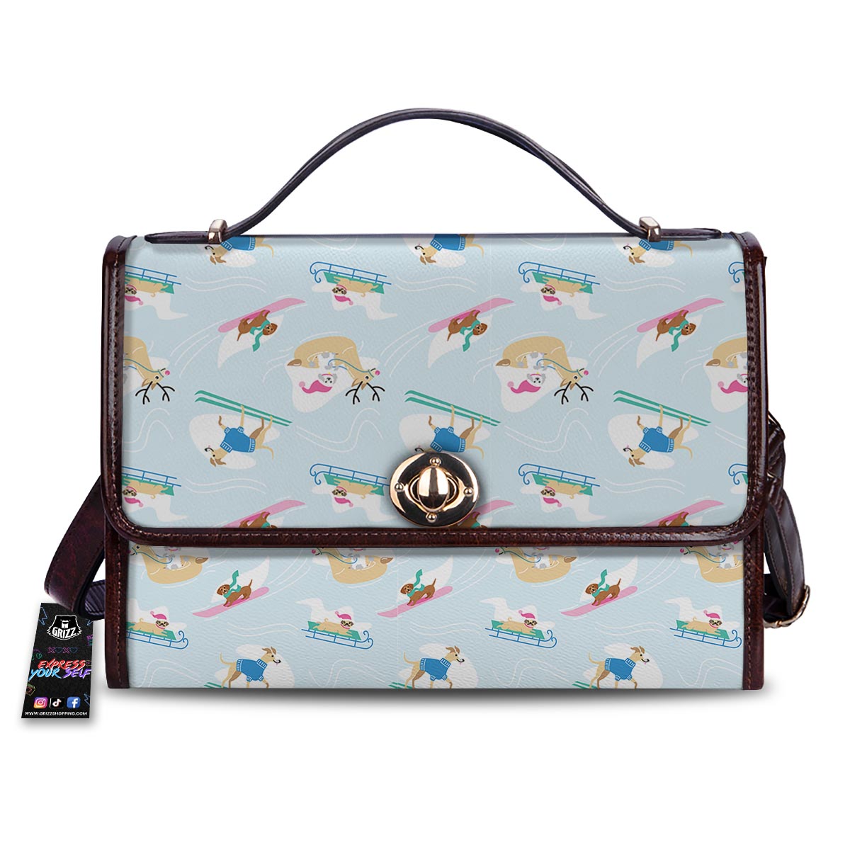 Dog Skiing Print Pattern Women's Satchel Bag