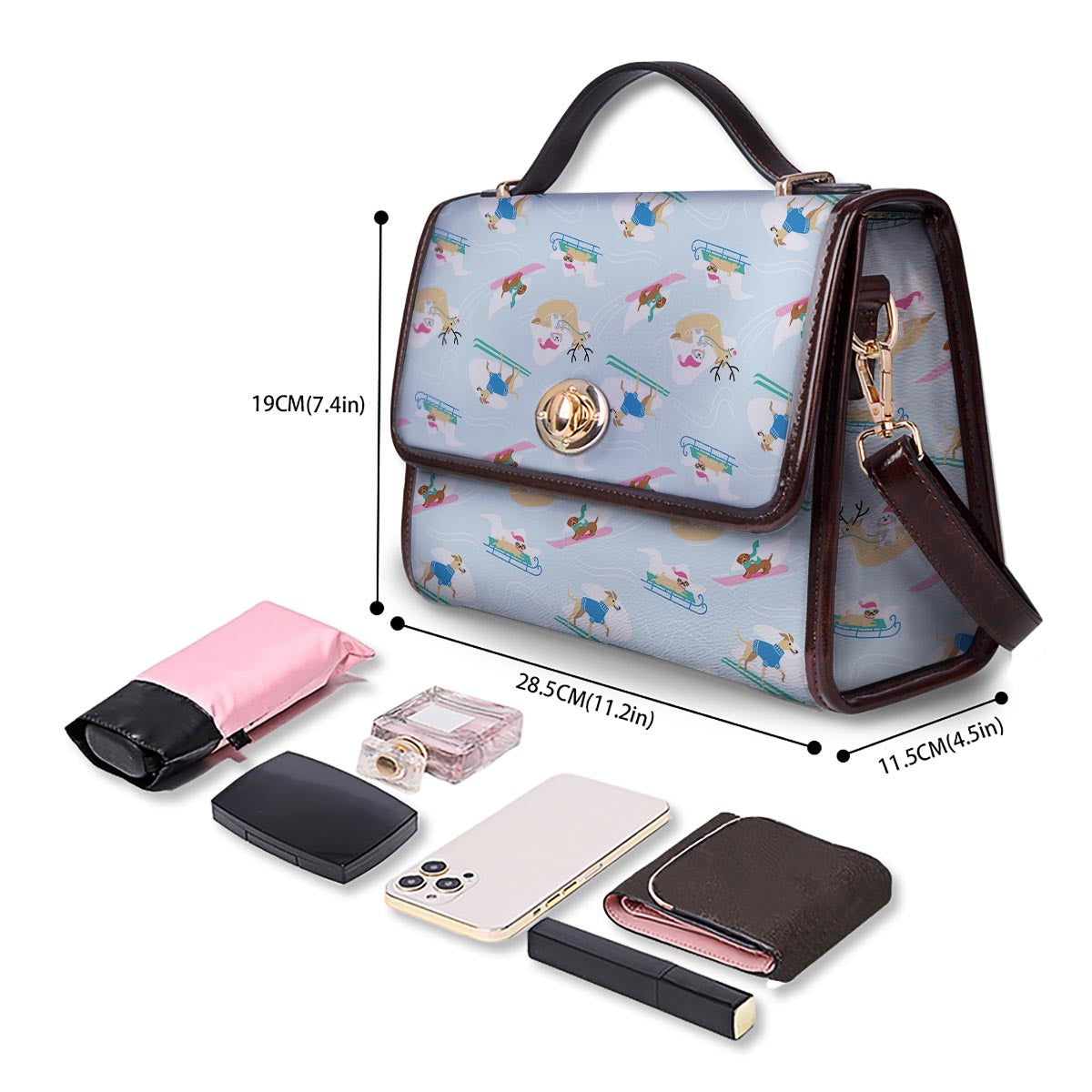Dog Skiing Print Pattern Women's Satchel Bag