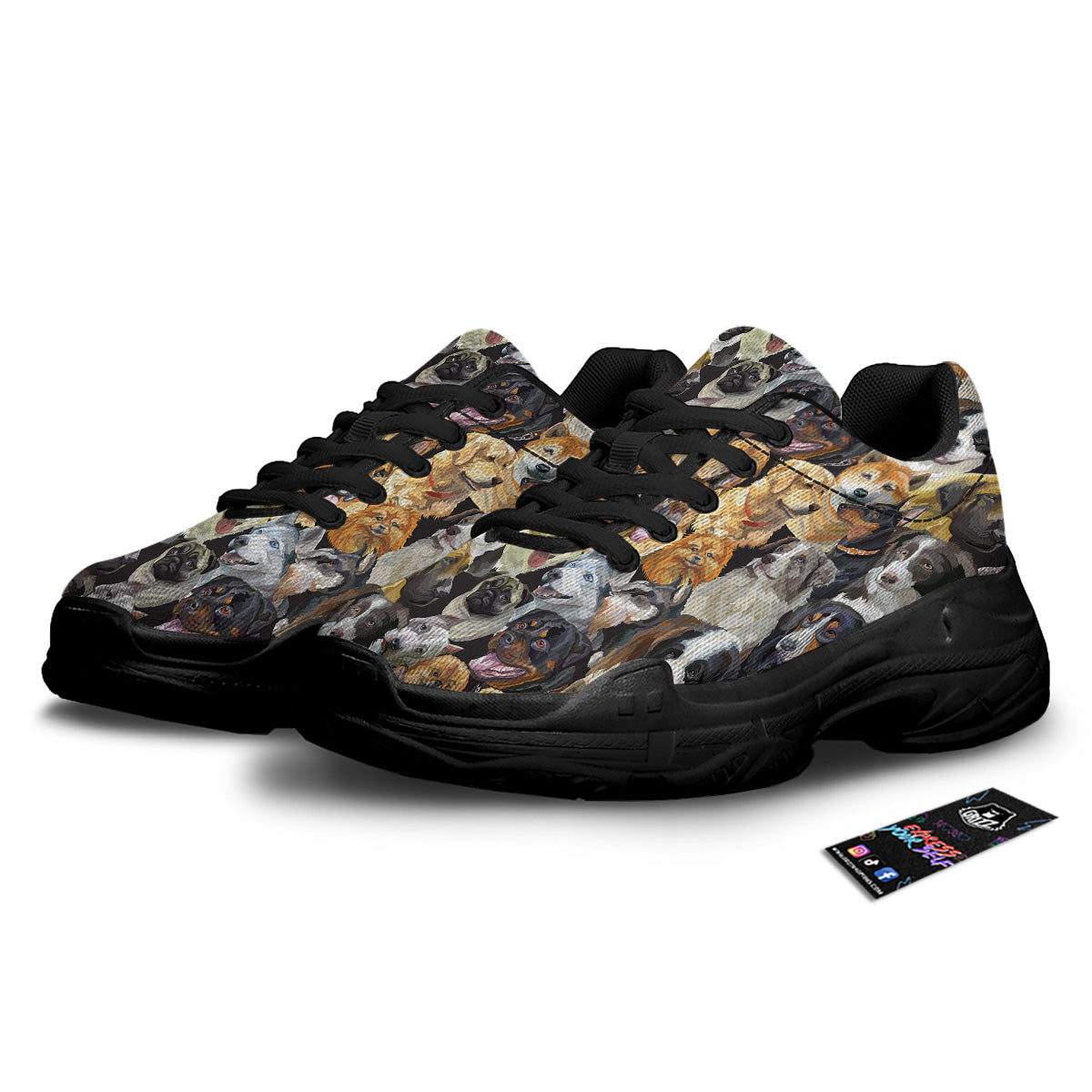 Dogs Breeds Watercolor Print Pattern Black Chunky Shoes-grizzshop