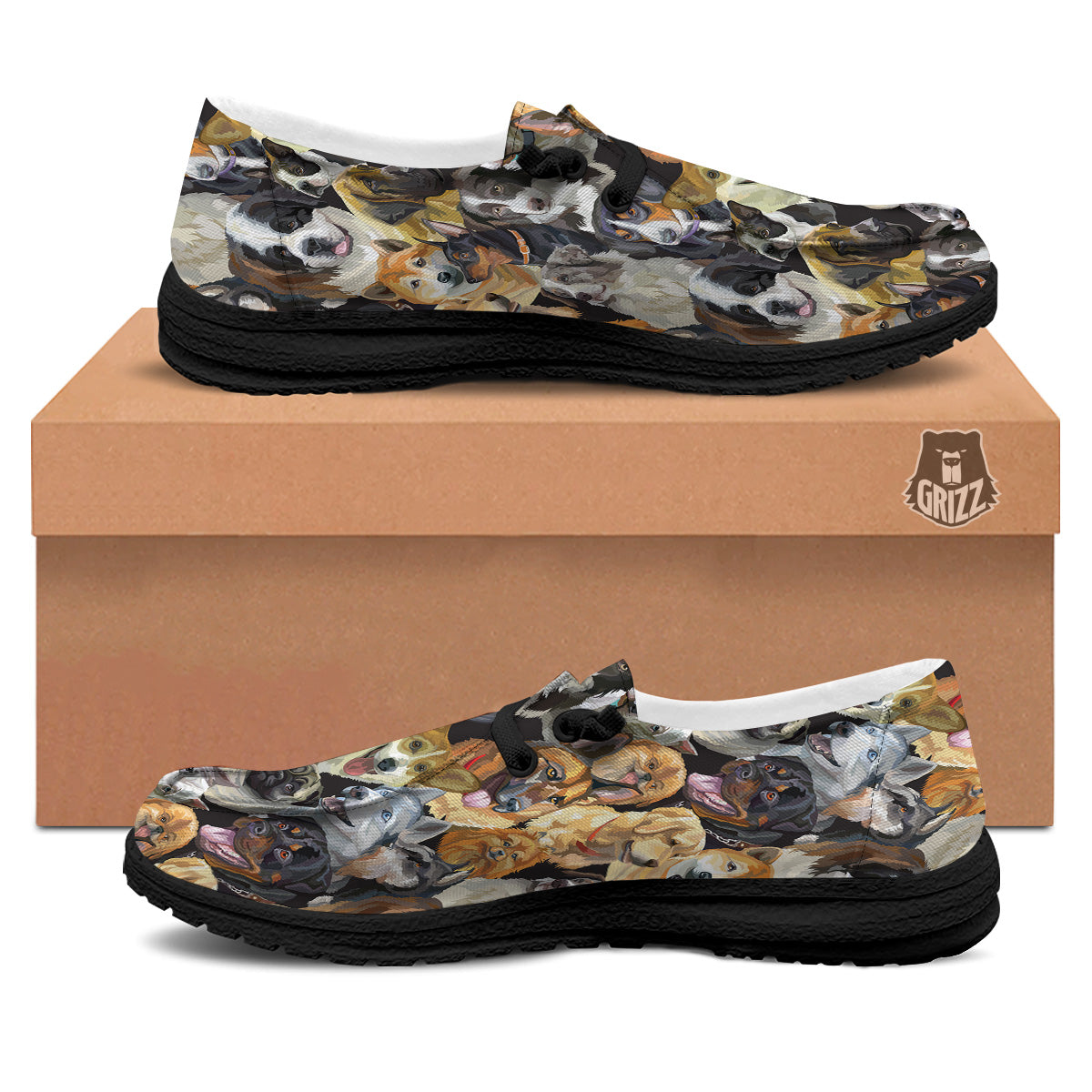 Dogs Breeds Watercolor Print Pattern Black Loafers-grizzshop