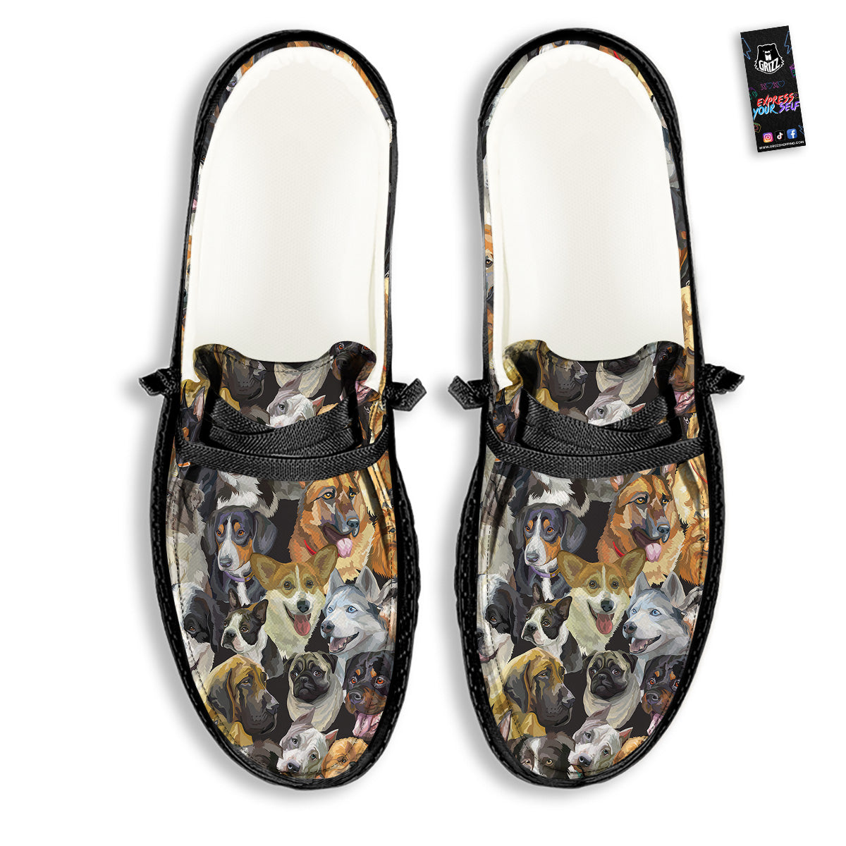 Dogs Breeds Watercolor Print Pattern Black Loafers-grizzshop