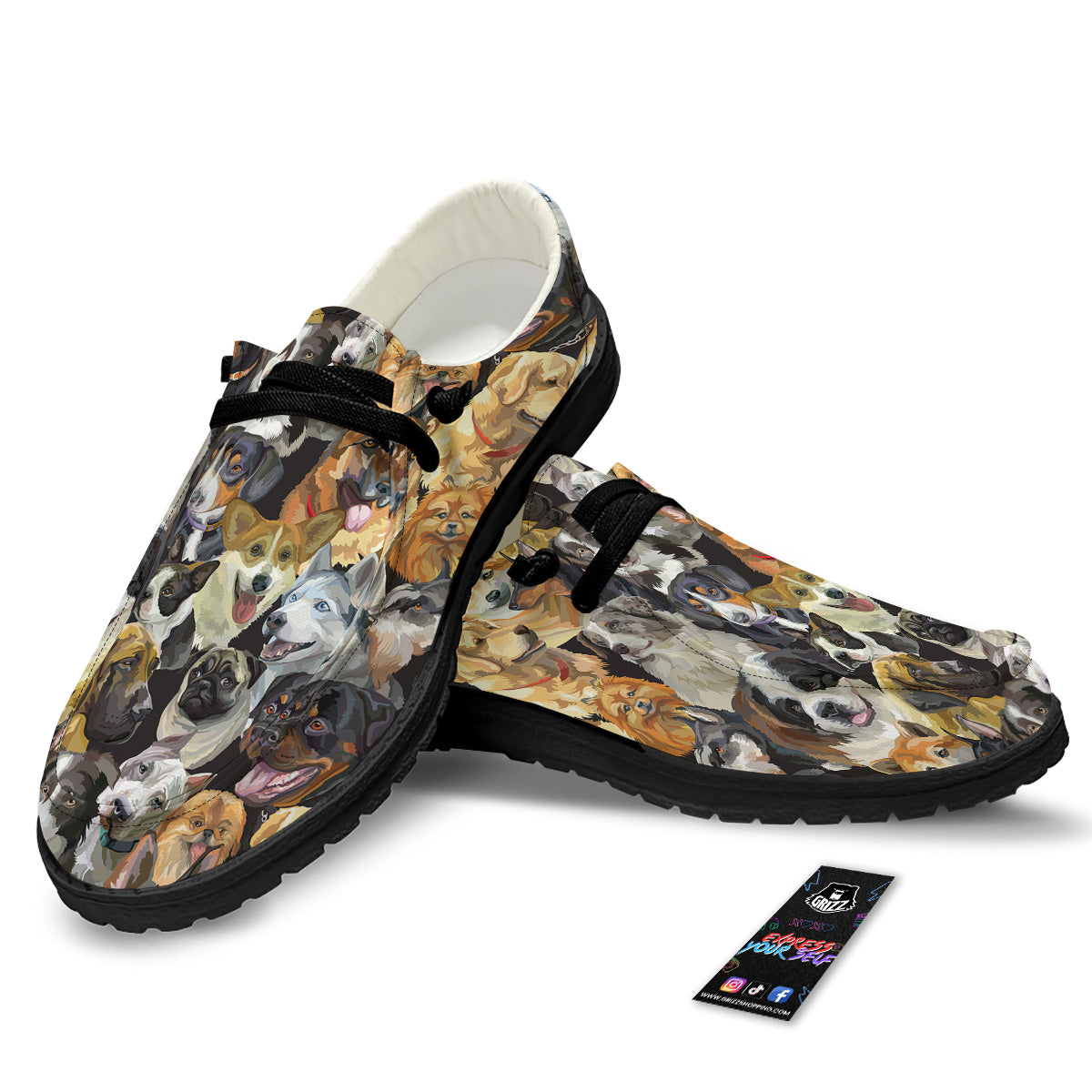 Dogs Breeds Watercolor Print Pattern Black Loafers-grizzshop