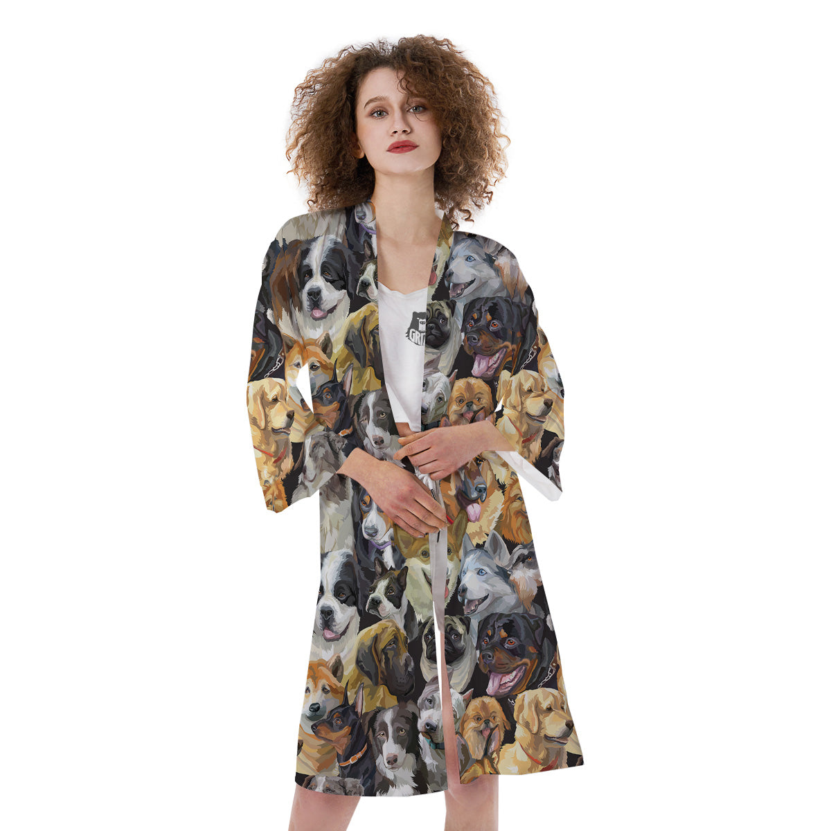 Dogs Breeds Watercolor Print Pattern Kimono-grizzshop