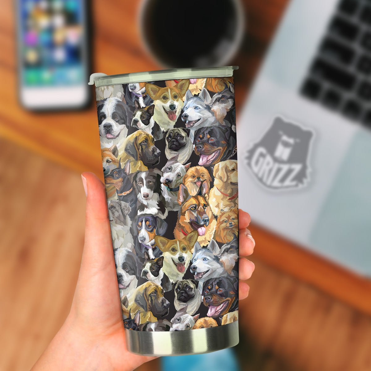 Dogs Breeds Watercolor Print Pattern Tumbler-grizzshop