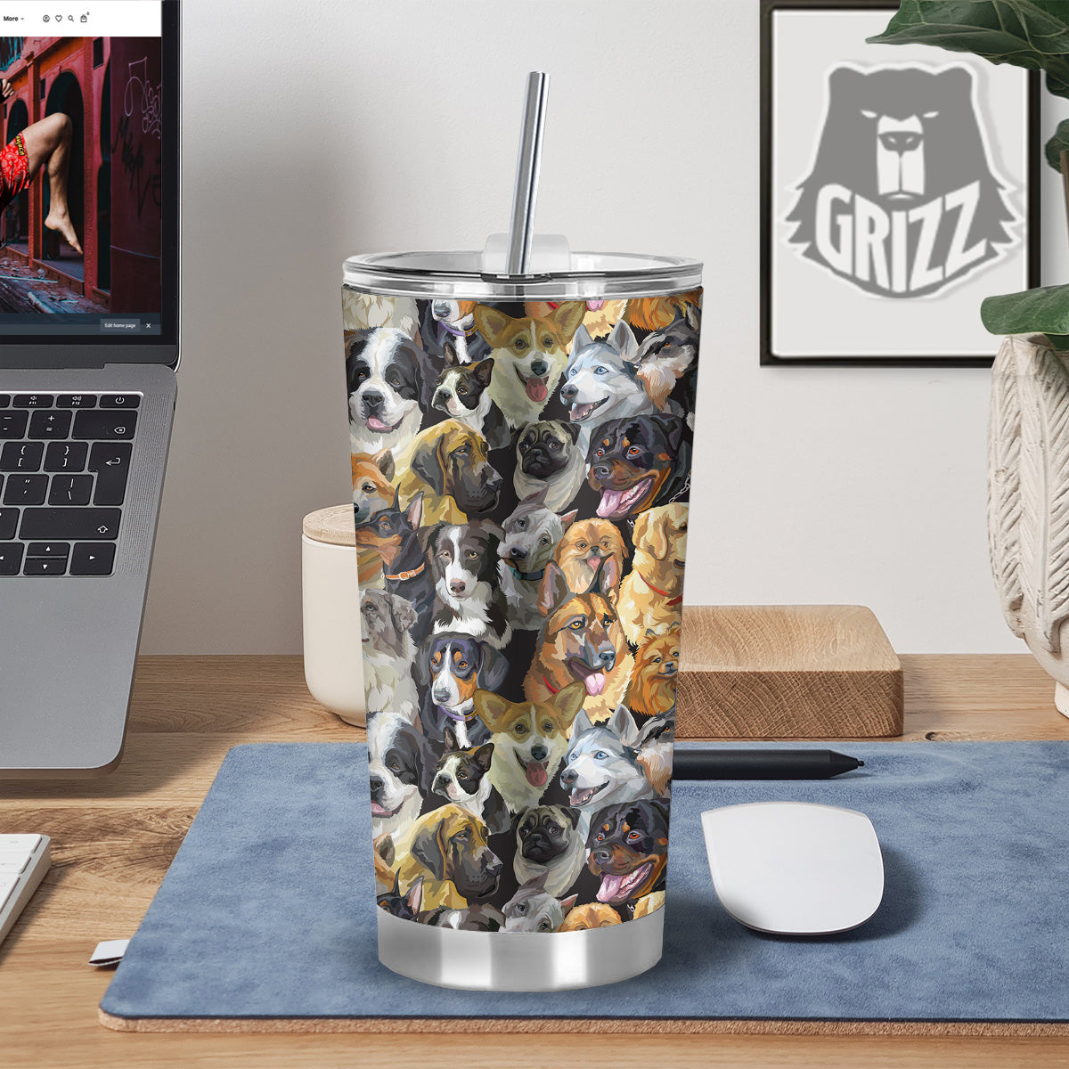 Dogs Breeds Watercolor Print Pattern Tumbler-grizzshop