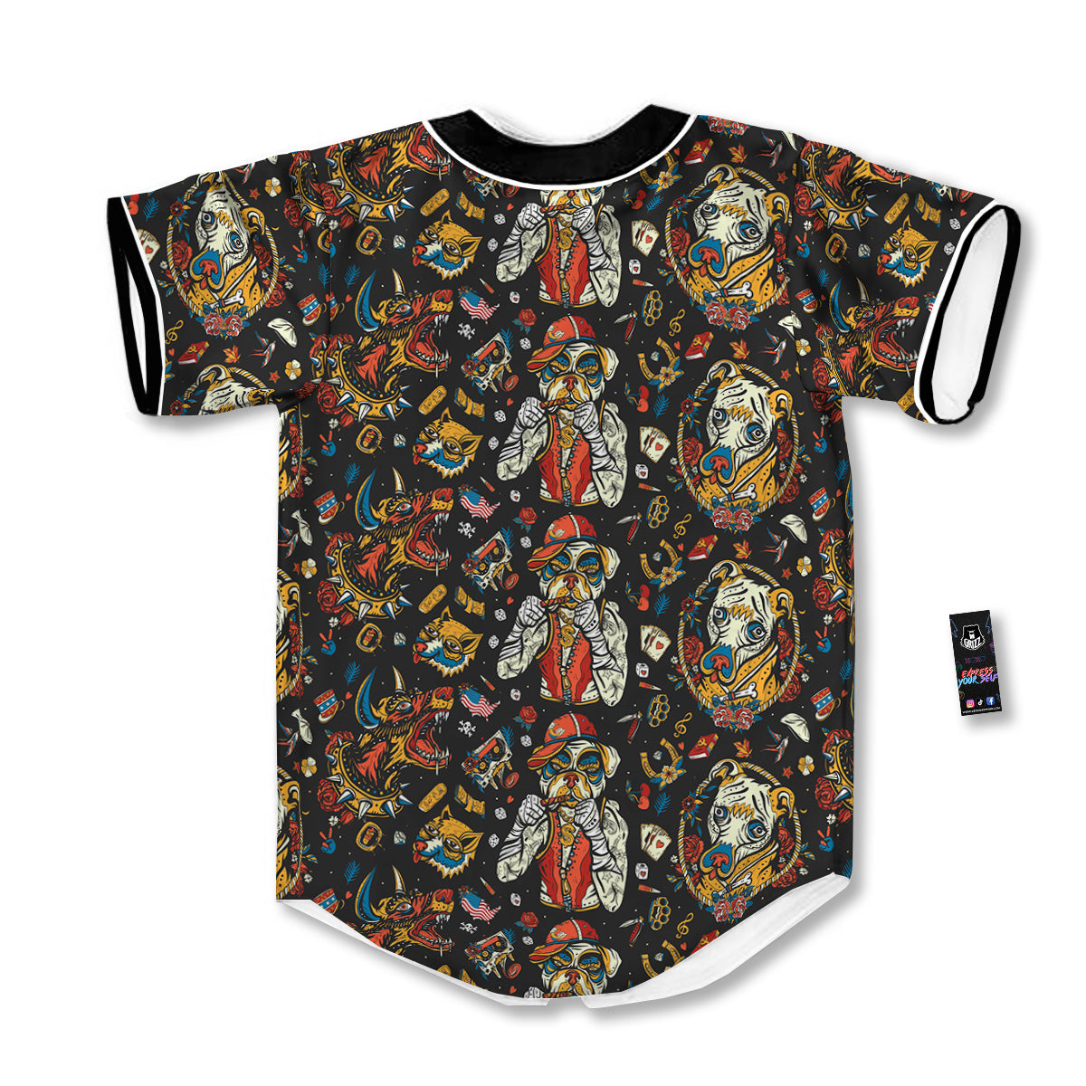 Dogs Old School Tattoo Print Pattern Baseball Jersey-grizzshop