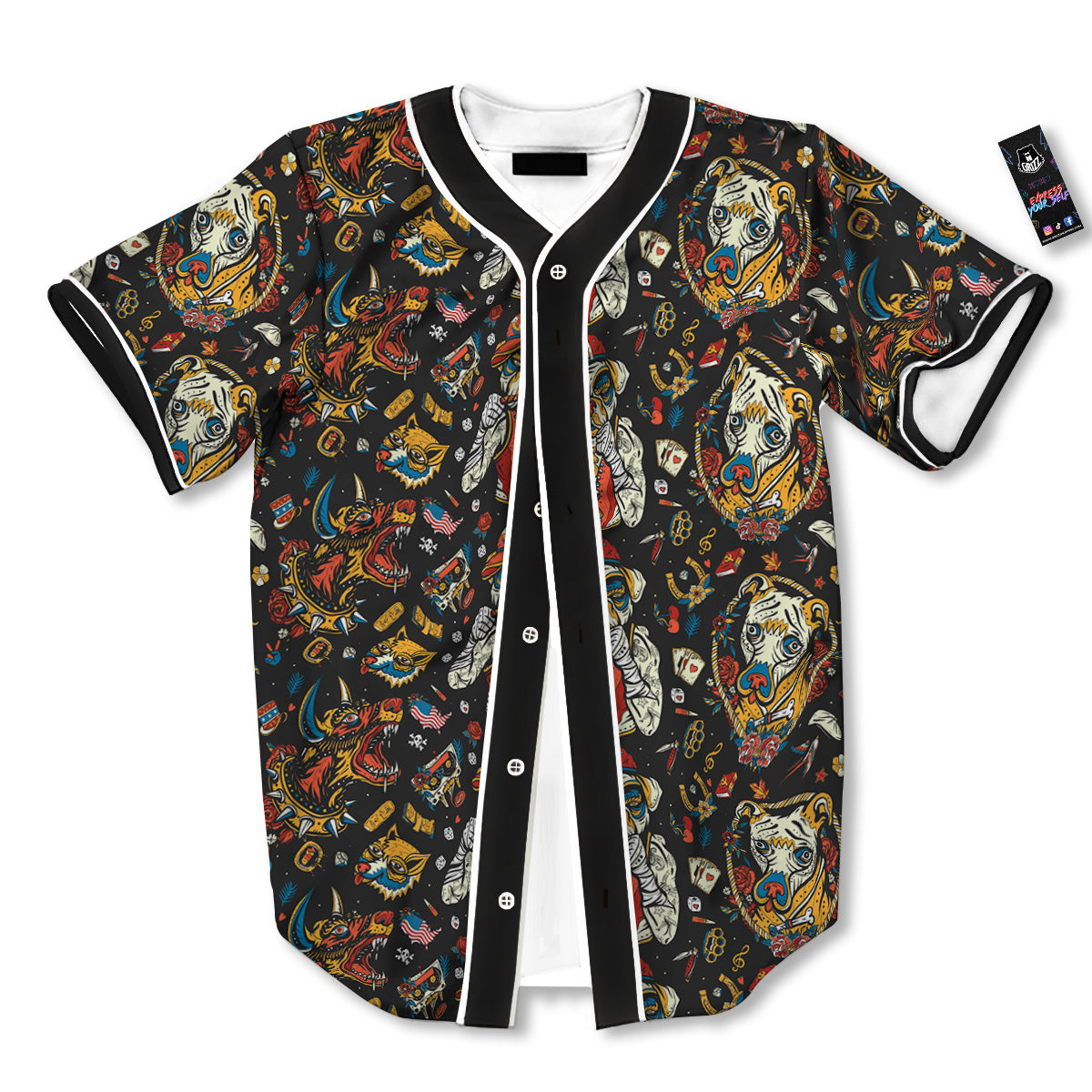 Dogs Old School Tattoo Print Pattern Baseball Jersey-grizzshop