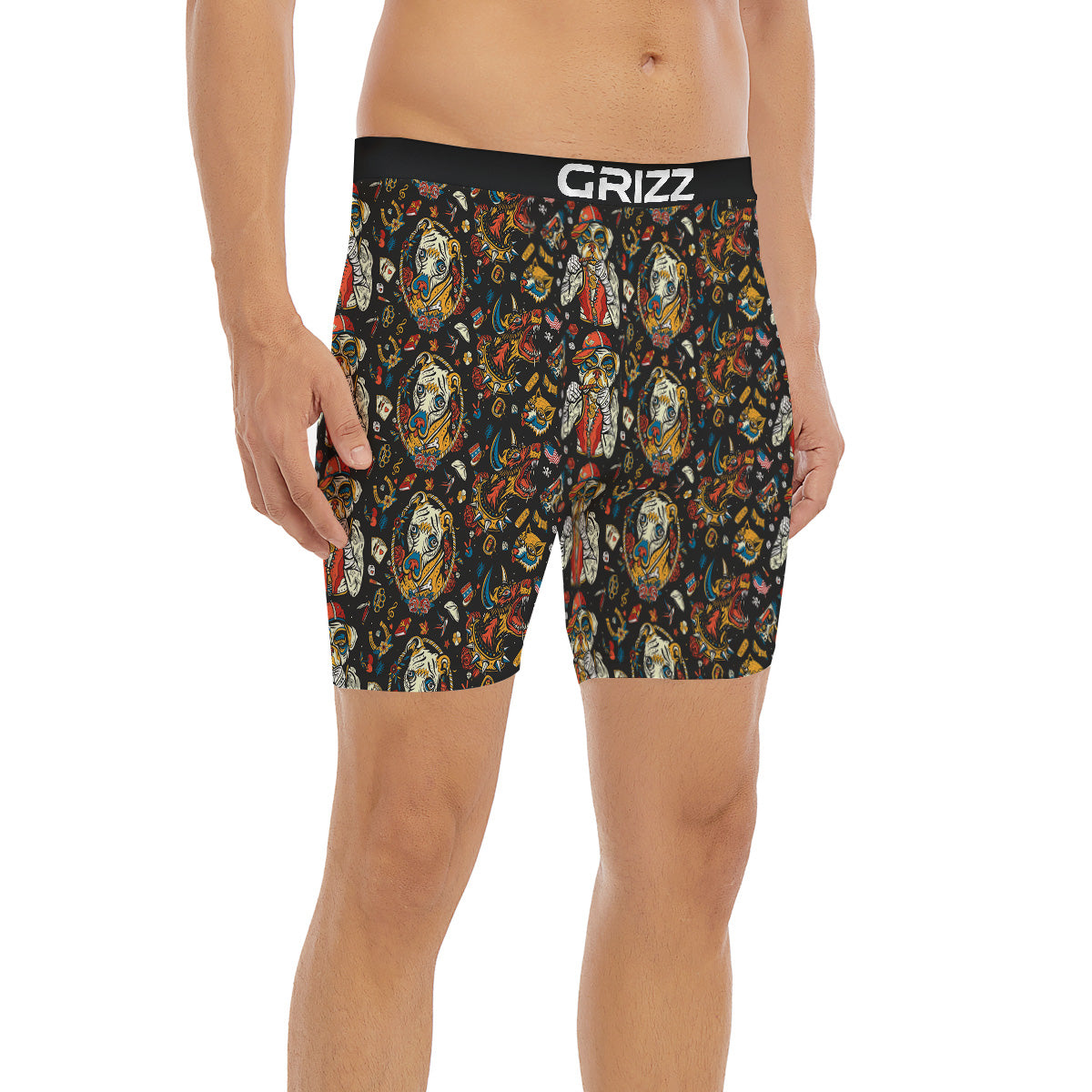 Dogs Old School Tattoo Print Pattern Boxer Briefs-grizzshop