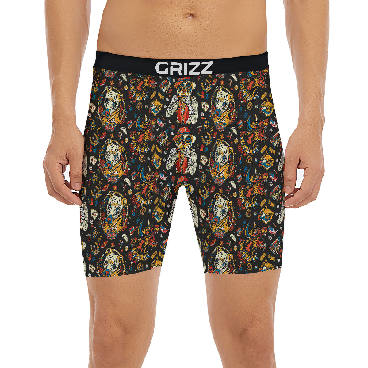Dogs Old School Tattoo Print Pattern Boxer Briefs-grizzshop