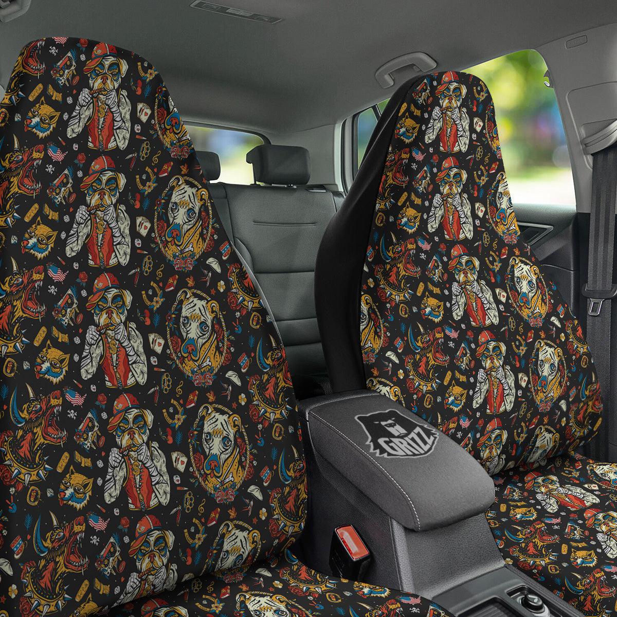 Dogs Old School Tattoo Print Pattern Car Seat Covers-grizzshop