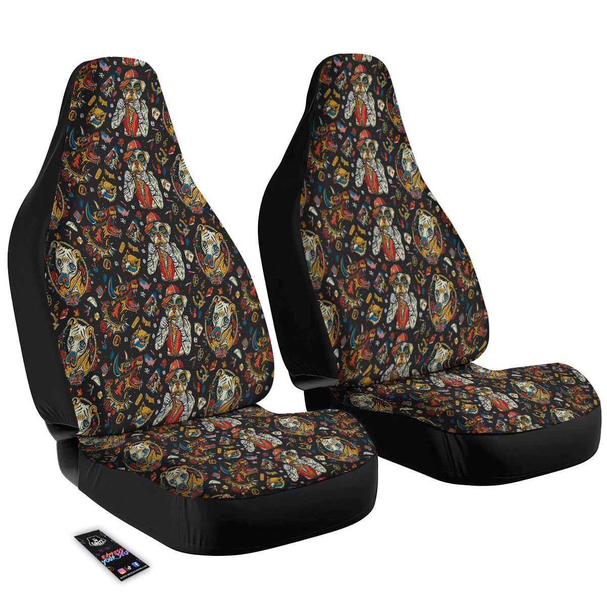 Dogs Old School Tattoo Print Pattern Car Seat Covers-grizzshop