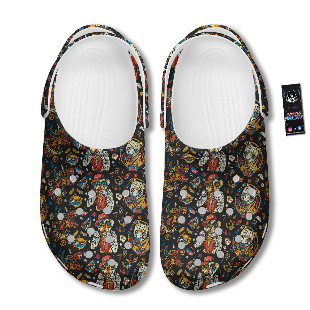 Dogs Old School Tattoo Print Pattern Clog-grizzshop