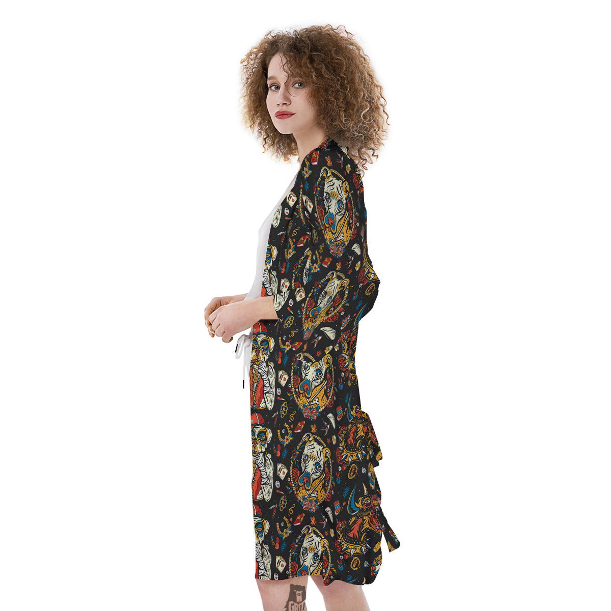 Dogs Old School Tattoo Print Pattern Kimono-grizzshop