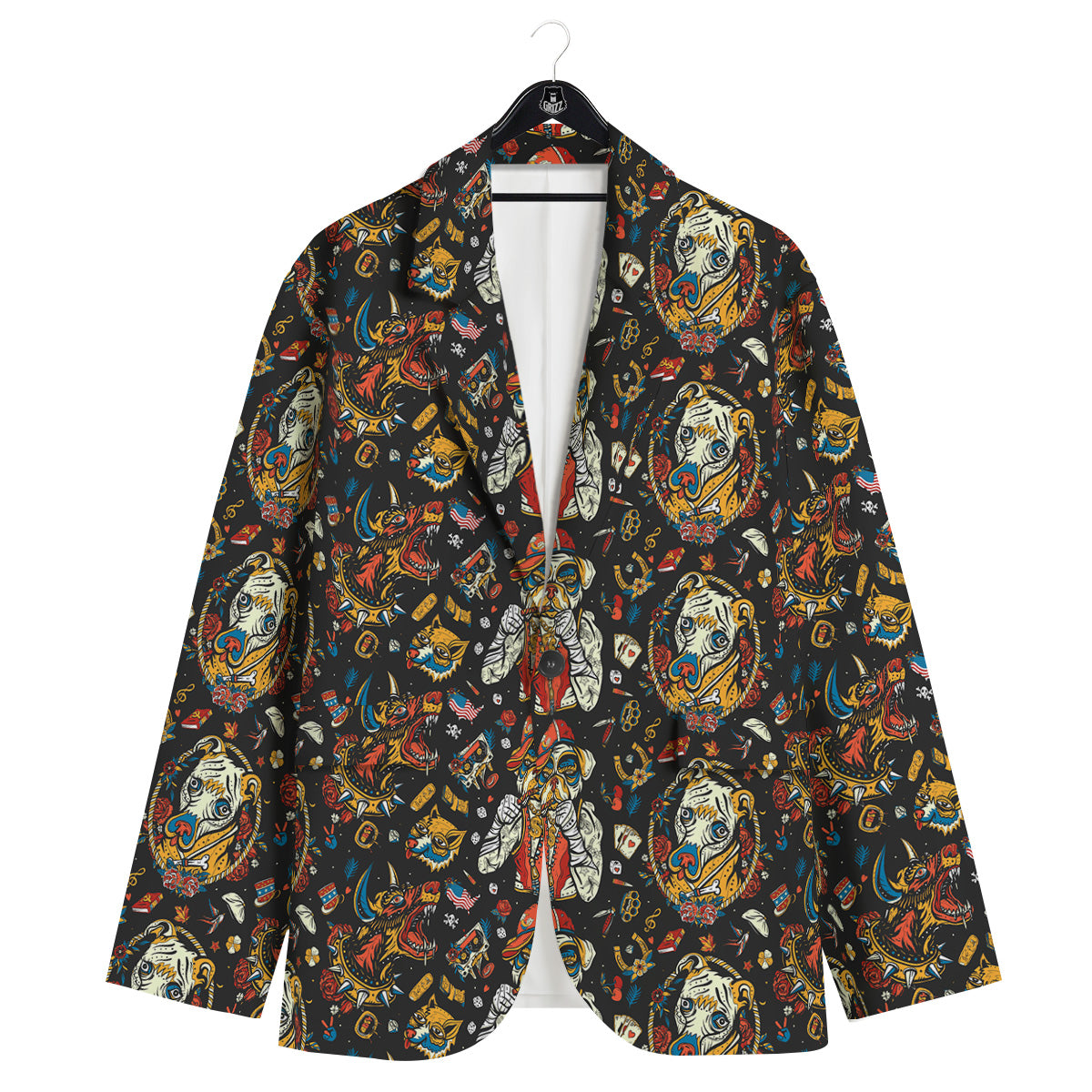 Dogs Old School Tattoo Print Pattern Men's Sport Coat-grizzshop