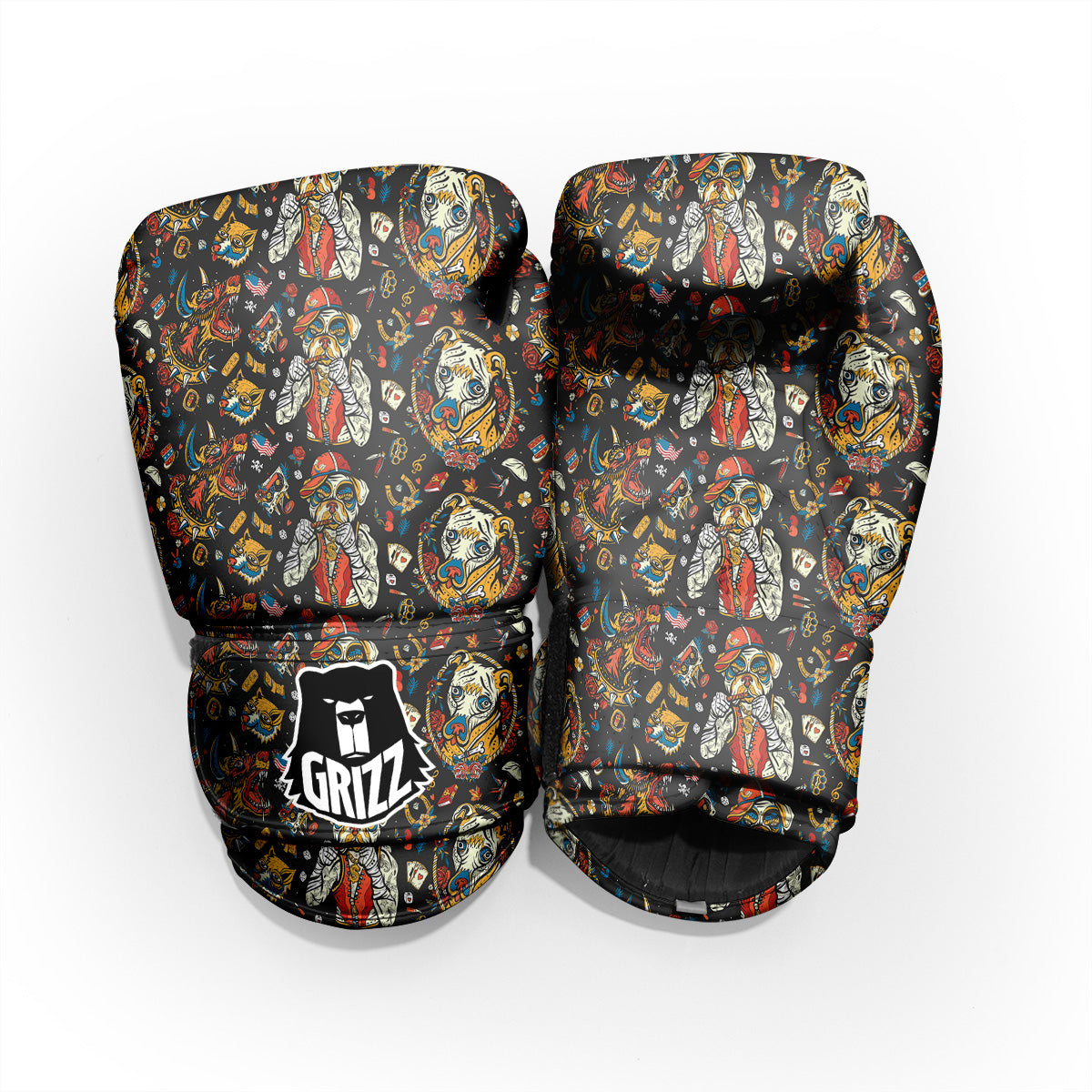 Dogs Old School Tattoo Print Pattern Pro Boxing Glove