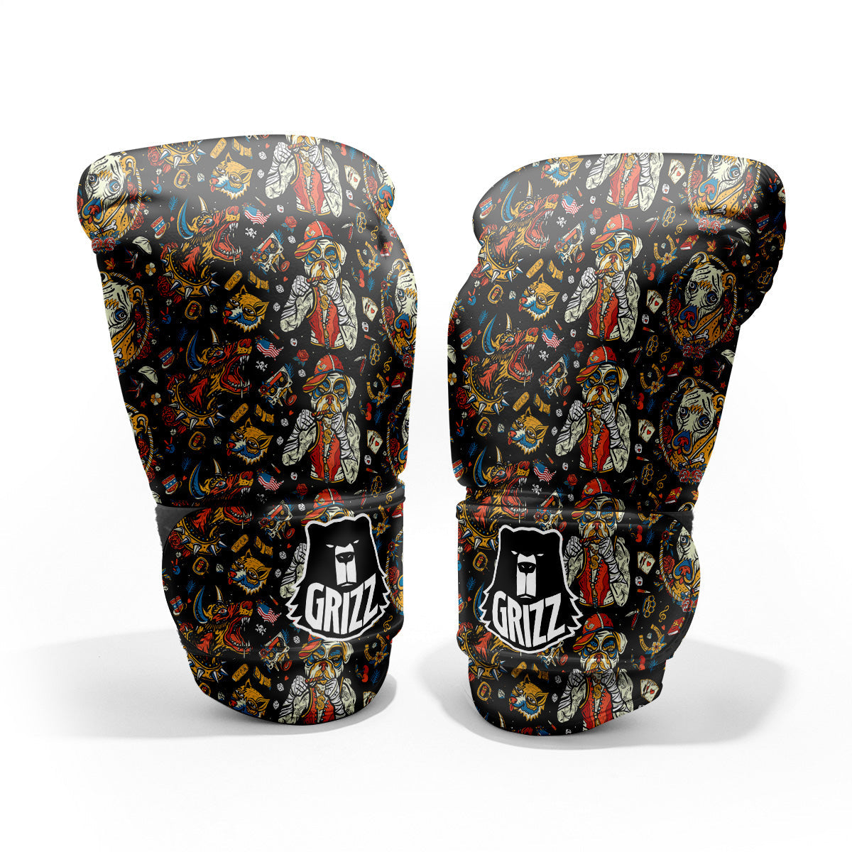 Dogs Old School Tattoo Print Pattern Pro Boxing Glove
