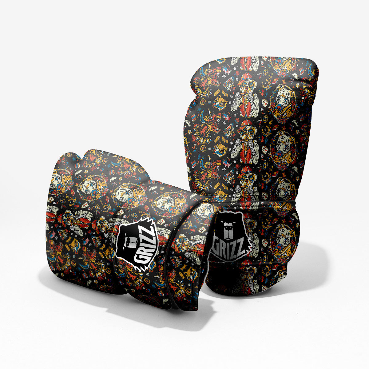 Dogs Old School Tattoo Print Pattern Pro Boxing Glove