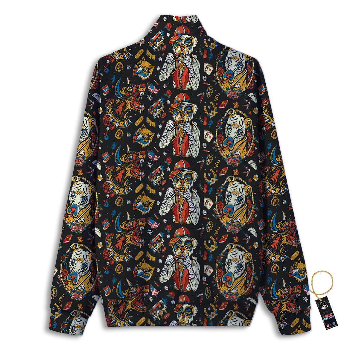 Dogs Old School Tattoo Print Pattern Track Jacket-grizzshop