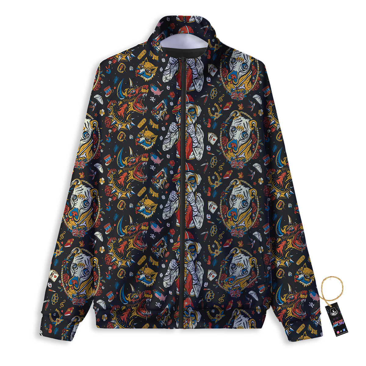 Dogs Old School Tattoo Print Pattern Track Jacket-grizzshop