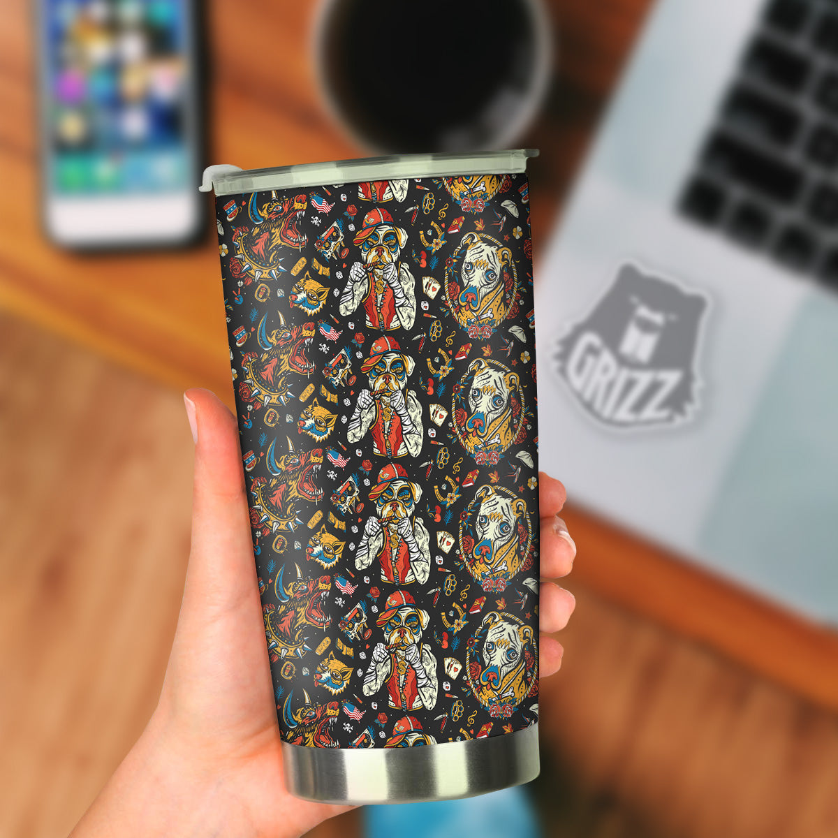 Dogs Old School Tattoo Print Pattern Tumbler-grizzshop