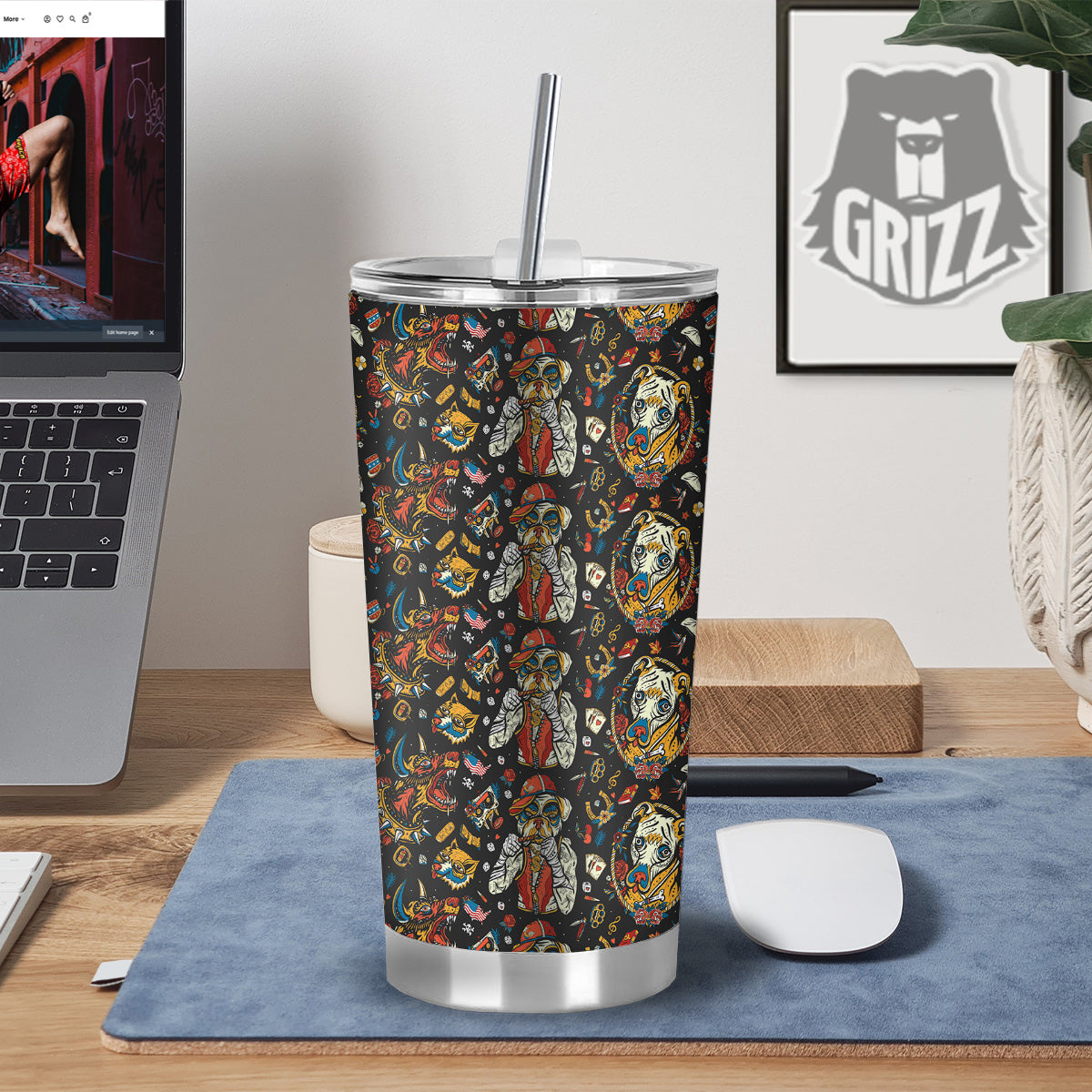 Dogs Old School Tattoo Print Pattern Tumbler-grizzshop