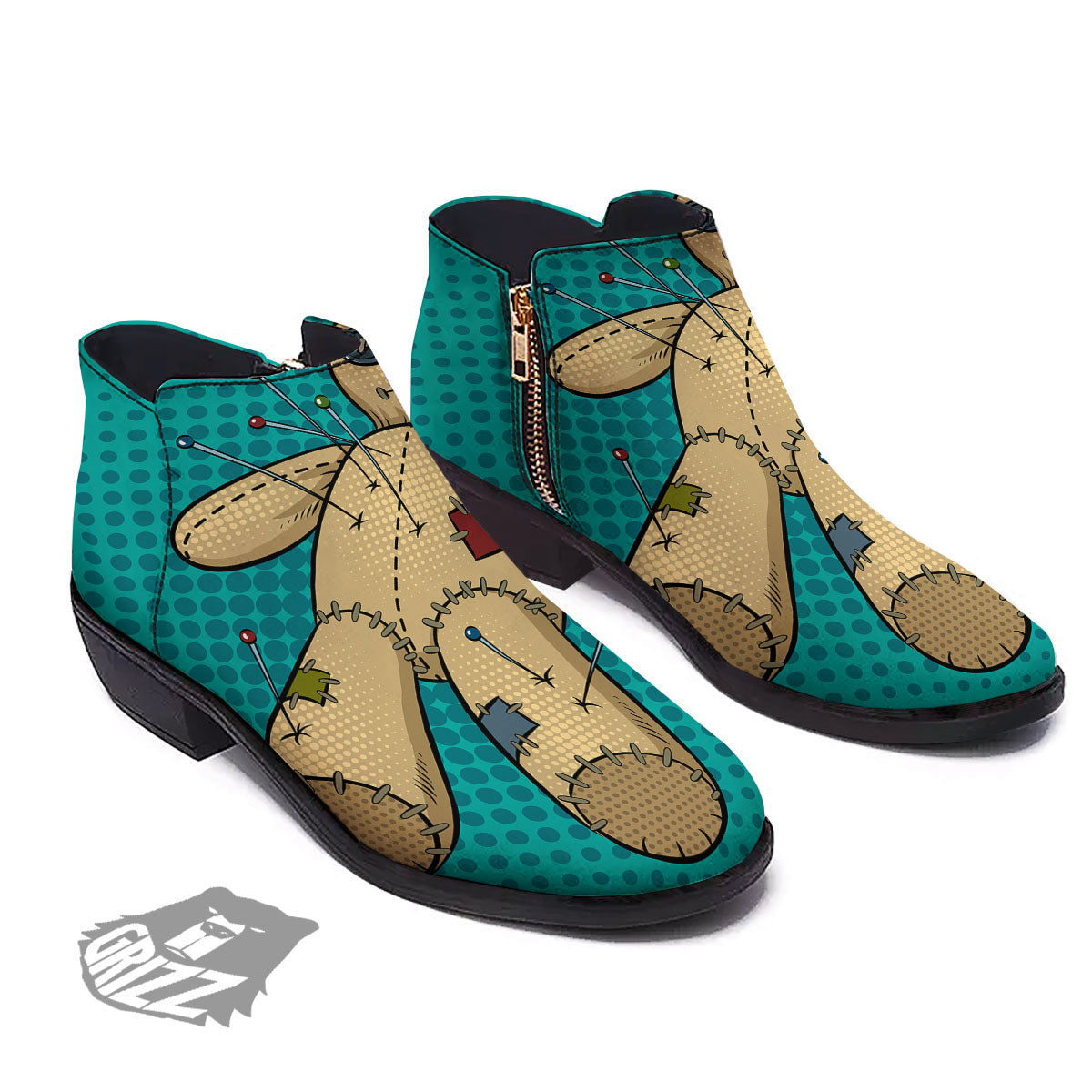 Doll Voodoo Print Ankle Boots-grizzshop