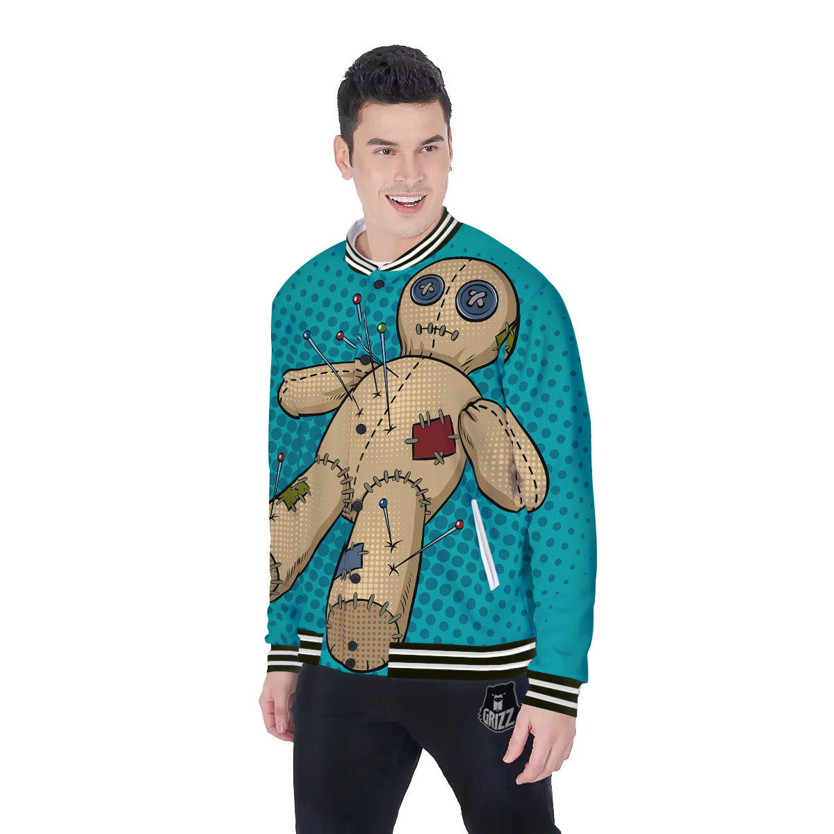 Doll Voodoo Print Baseball Jacket-grizzshop