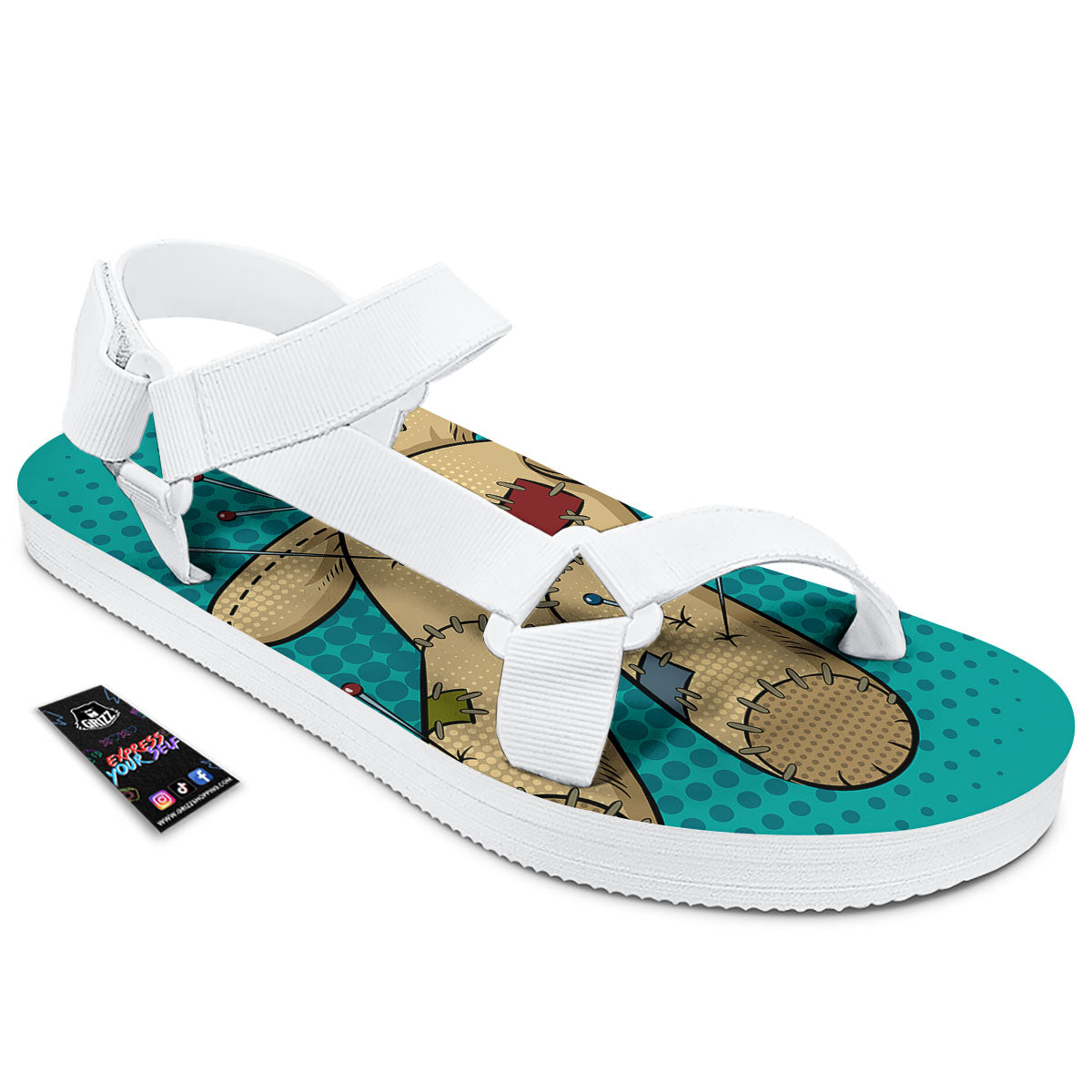 Doll Voodoo Print White Open Toe Sandals-grizzshop