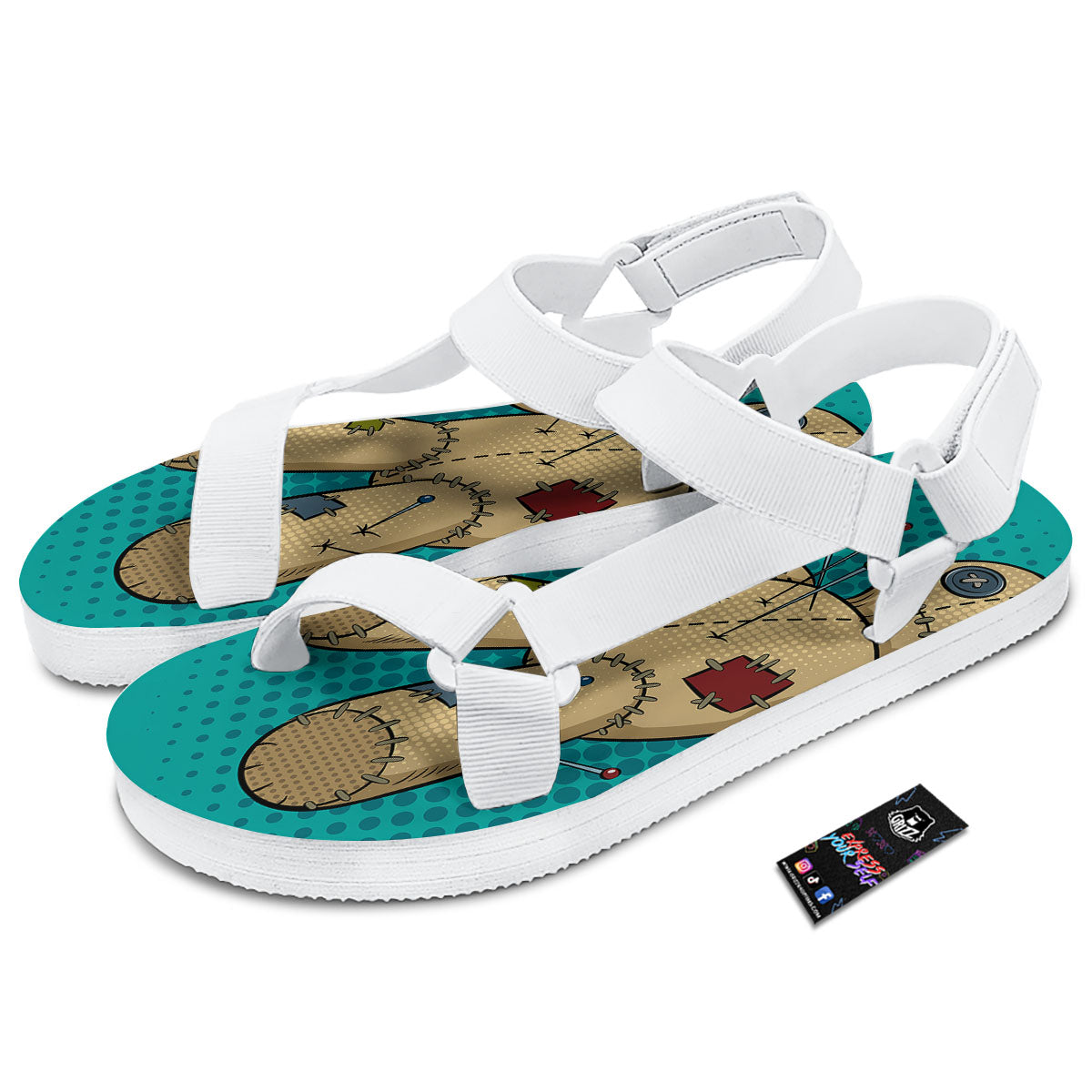 Doll Voodoo Print White Open Toe Sandals-grizzshop