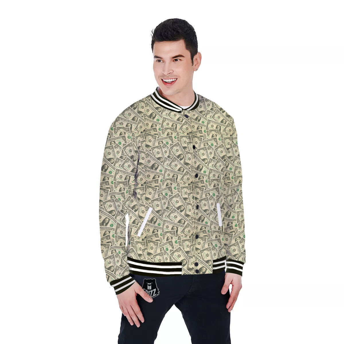 Dollars Vintagecolor Print Baseball Jacket-grizzshop