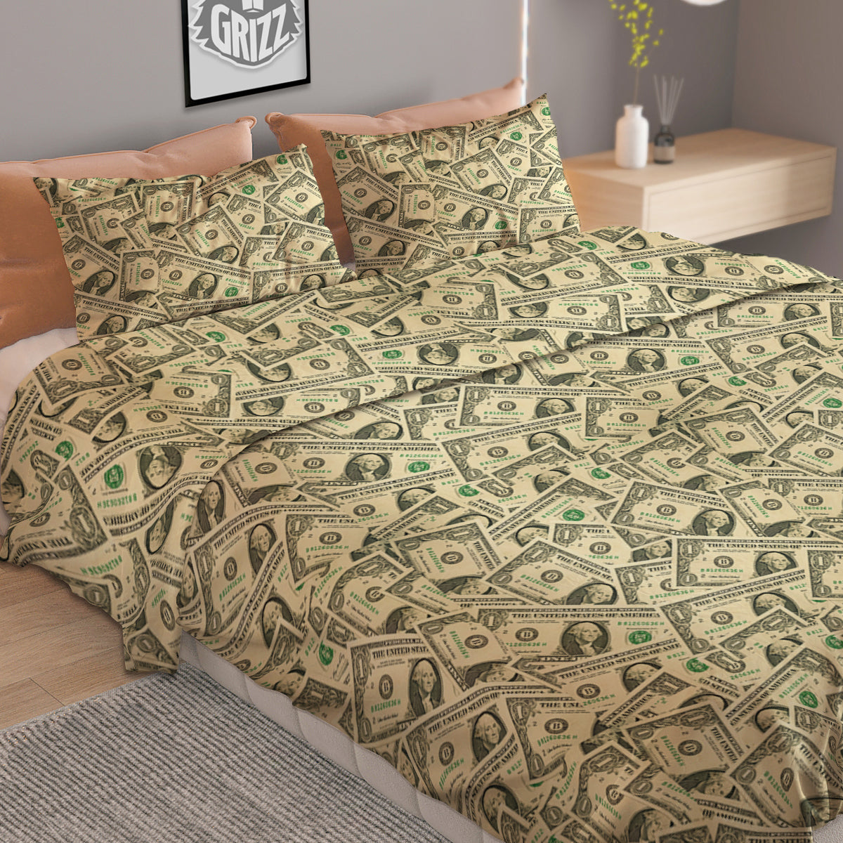 Dollars Vintagecolor Print Duvet Cover Bedding Set