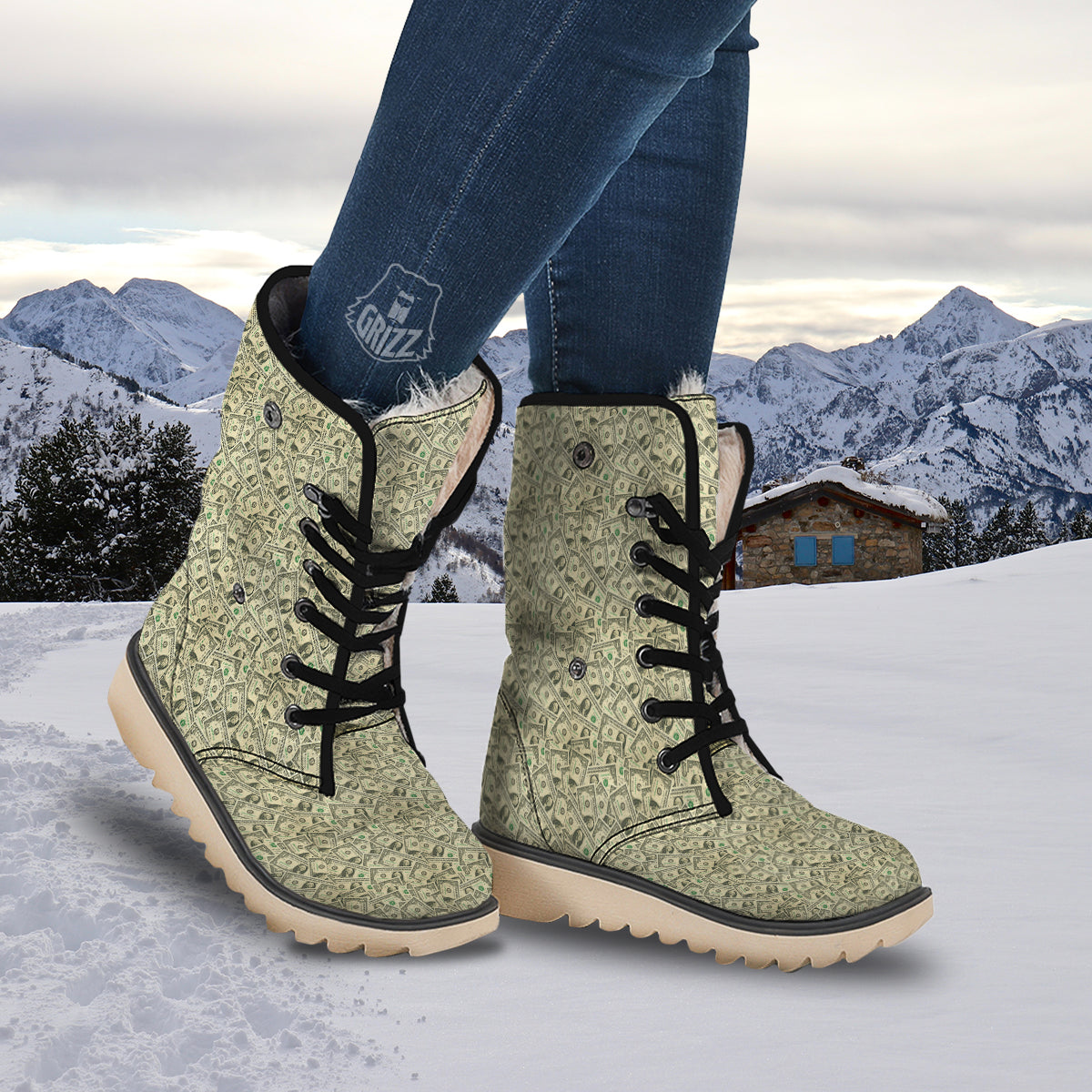 Dollars Vintagecolor Print Snow Boots-grizzshop