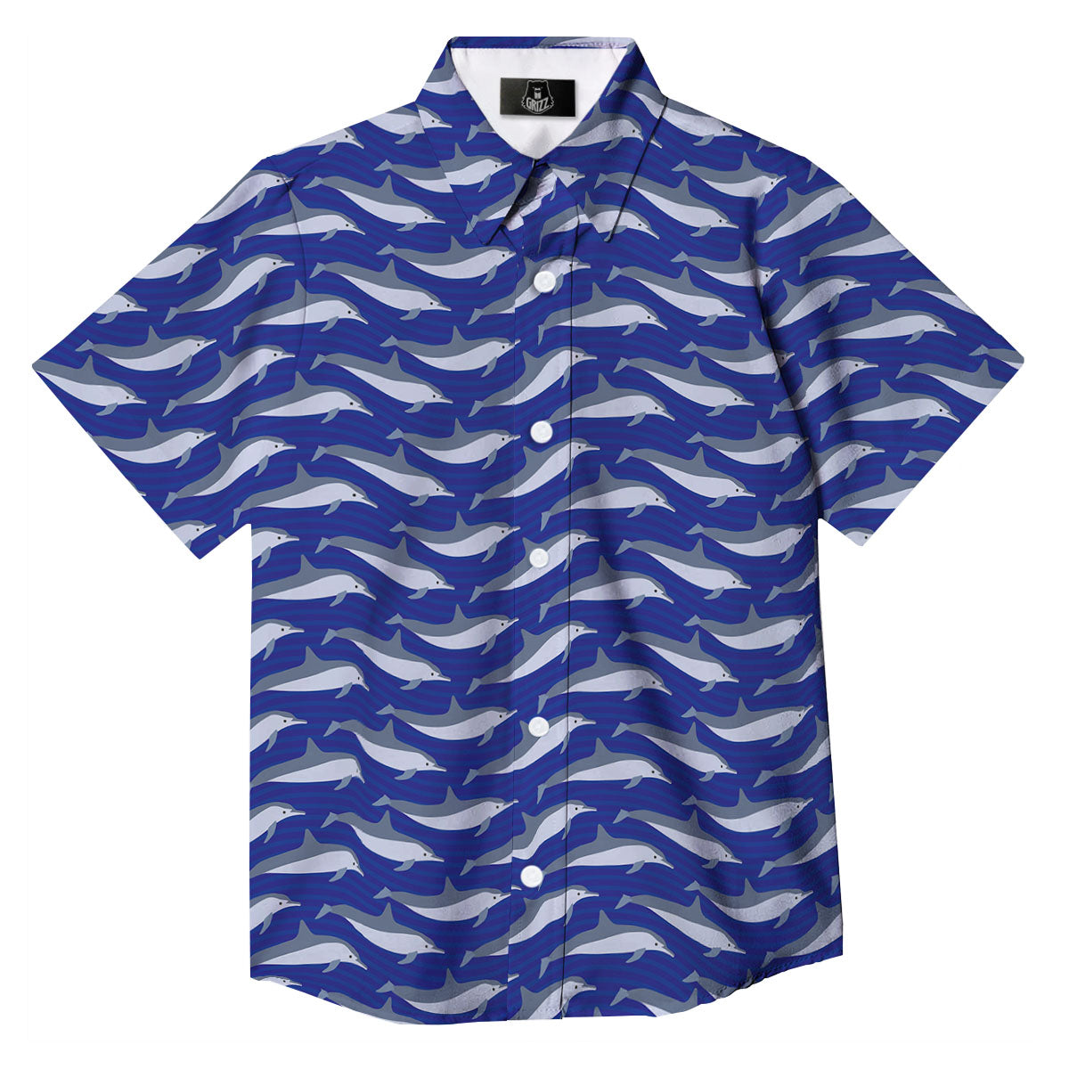 Dolphin And Waves Print Pattern Button Up Shirt-grizzshop